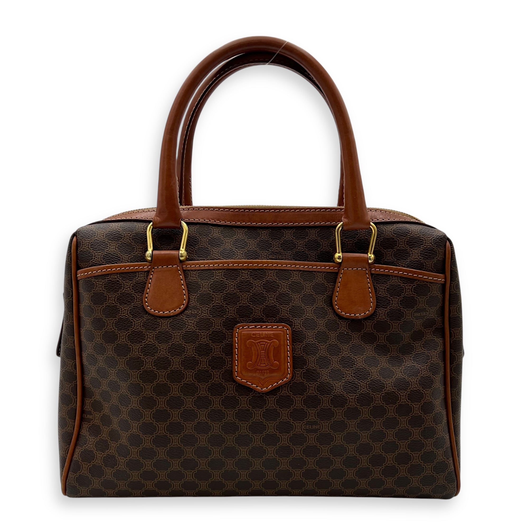 Macadam Top Handle Bag Brown in Coated Canvas, Gold hardware