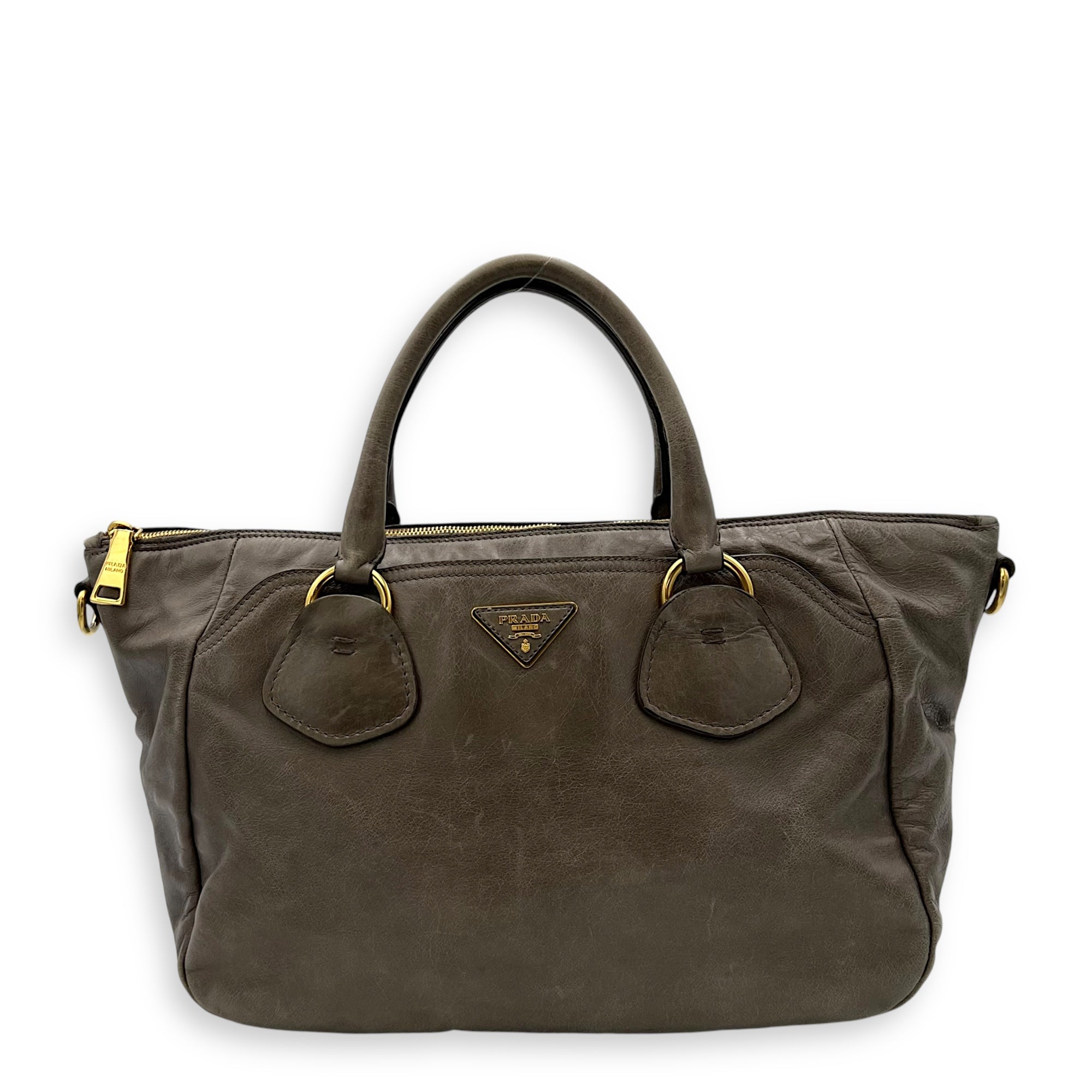 2 way bag Top Handle Bag Brown in Calfskin, Gold hardware