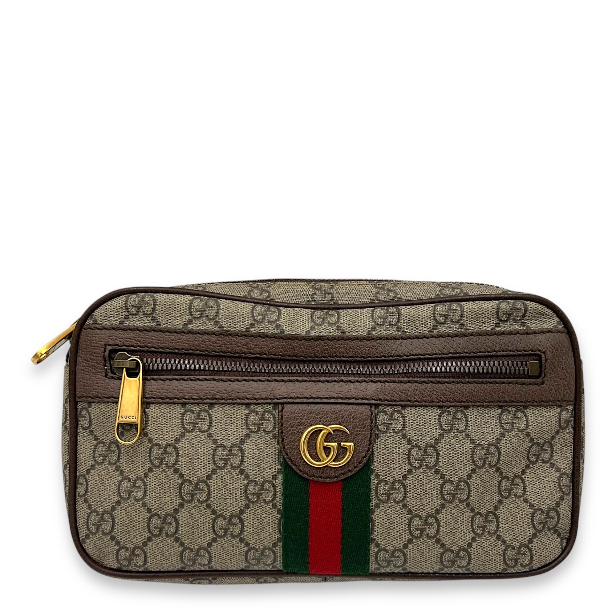 Ophidia Belt Bag Brown in Coated Canvas, Gold hardware