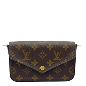 Felicie Strap and Go Wallet On Chain Brown in Monogram Coated Canvas, Gold hardware