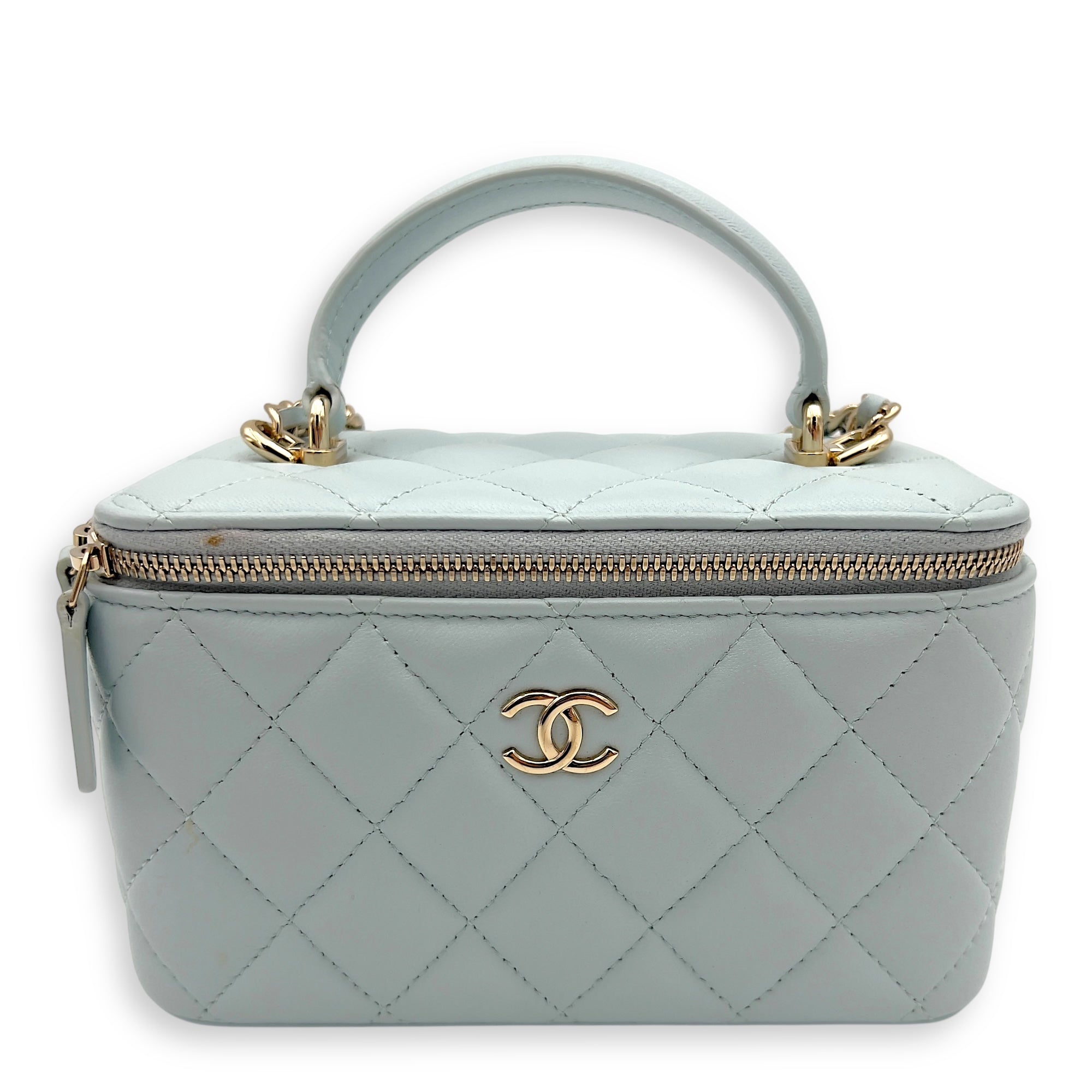 Vanity Crossbody Bag Blue in Lambskin, Gold hardware