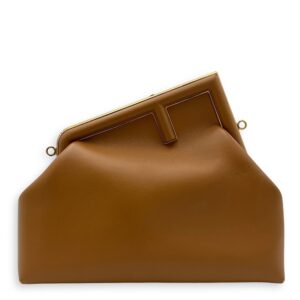 First Brown Shoulder Bag in Calfskin, Gold hardware