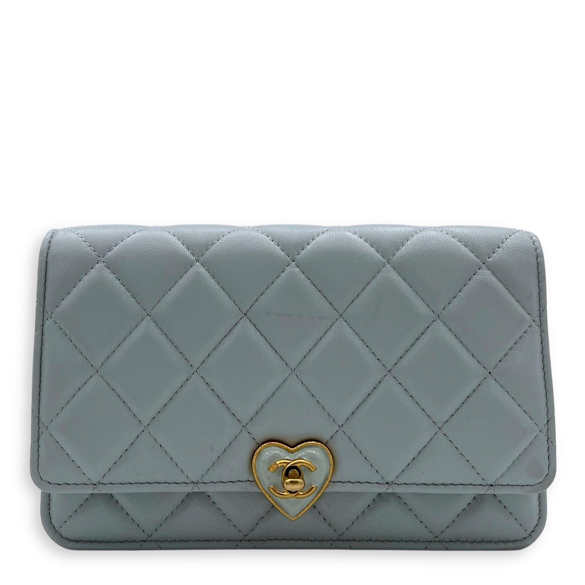 CC Wallet On Chain Blue in Lambskin, Gold hardware