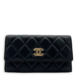 CC Wallet On Chain Black in Lambskin, Gold hardware