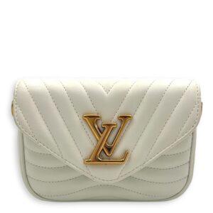 New Wave Crossbody Bag White in Calfskin, Gold hardware