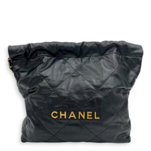 22 Tote Shoulder Bag Small Black in Calfskin, Gold hardware