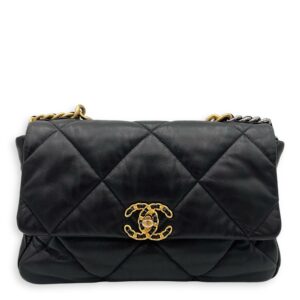 C19 Large Black Shoulder Bag in Lambskin, Mixed hardware