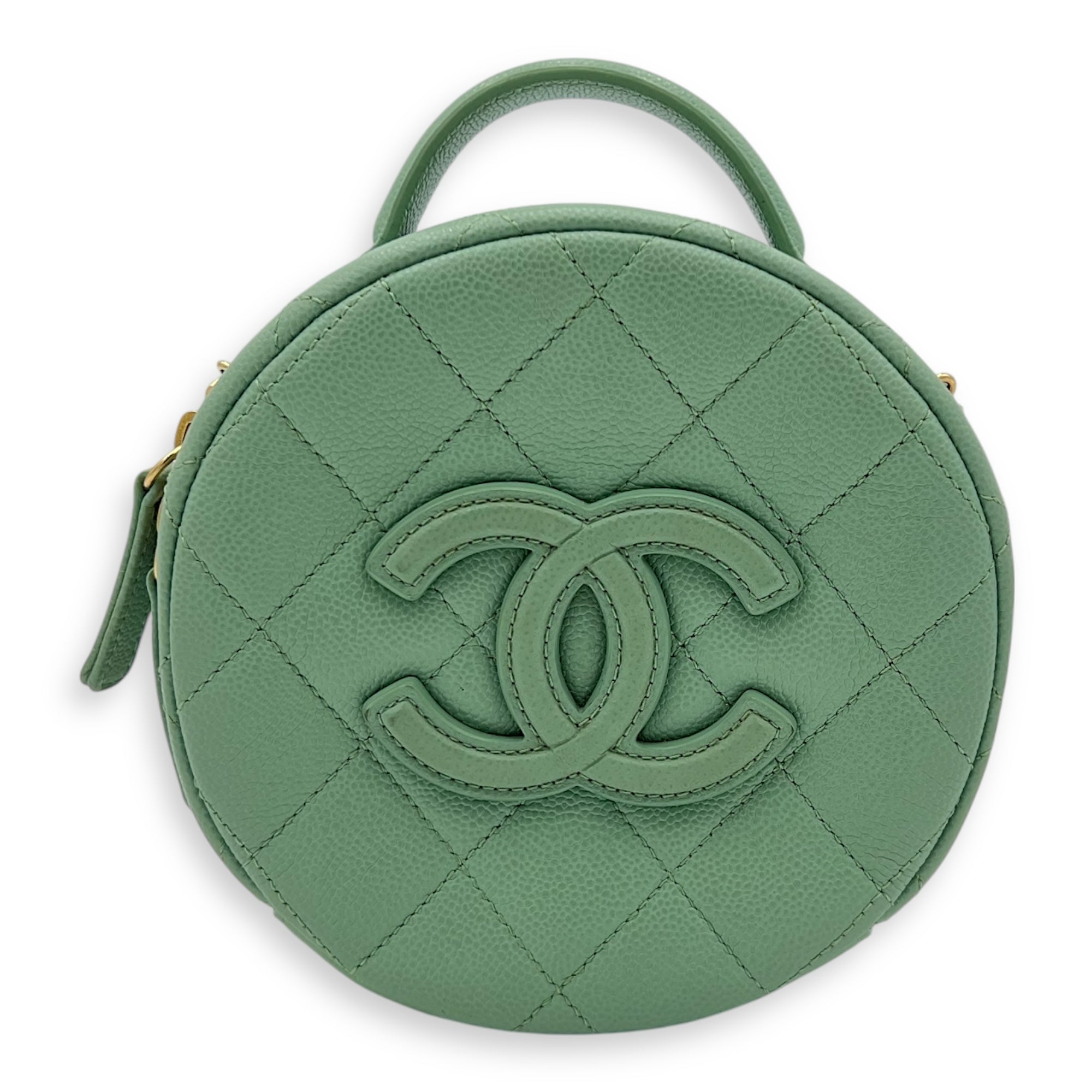 CC Top Handle Bag Green in Caviar Leather, Gold hardware