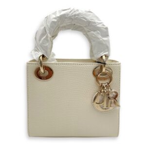 Lady Dior Top Handle Bag Mini White in Lizard, Gold hardware