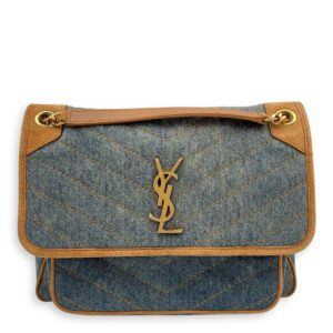 Niki Shoulder Bag Medium Blue in Denim, Gold hardware