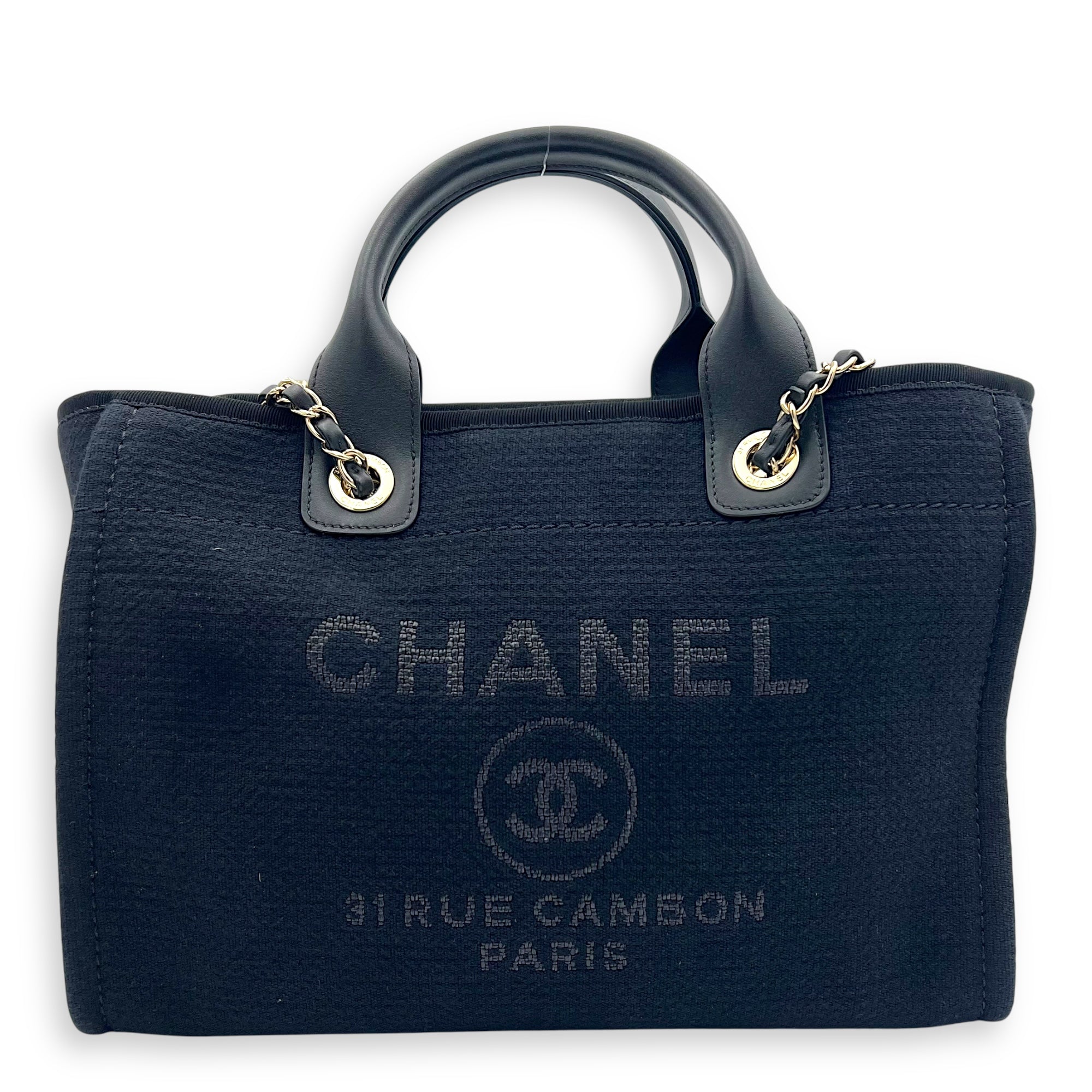 Deauville Tote Bag Black in Canvas, Gold hardware