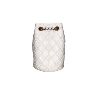Quilted Pearl Crush Bucket Bag White in Lambskin , Gold Hardware