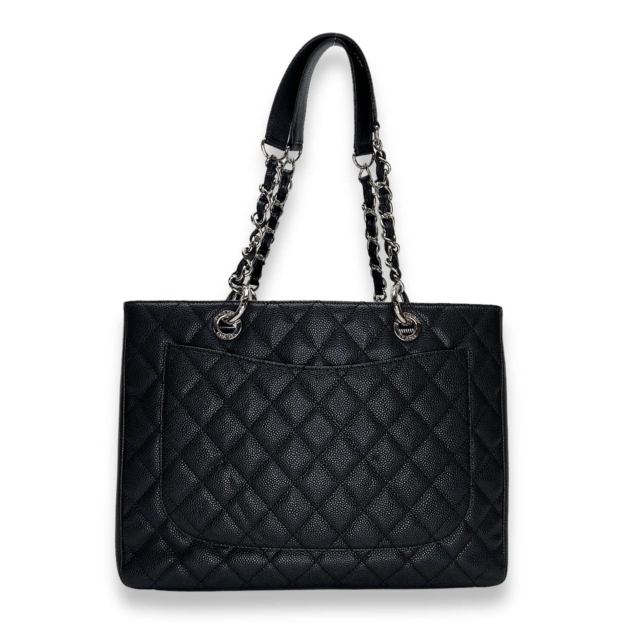 GST Black Shoulder Bag in Caviar Leather, Silver hardware - Image 3