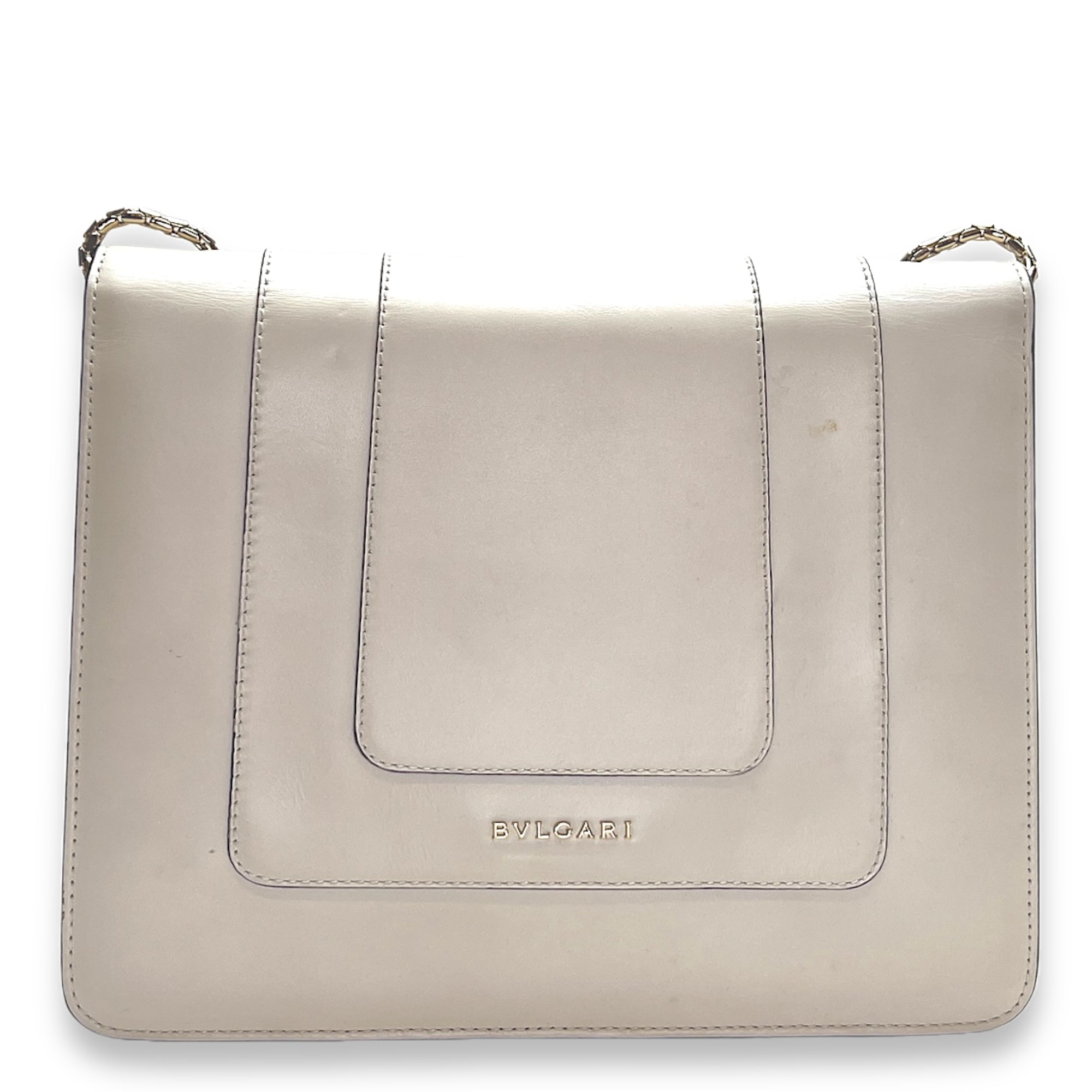 Serpenti Forever Medium White Shoulder Bag in Calfskin, Light Gold hardware - Image 3
