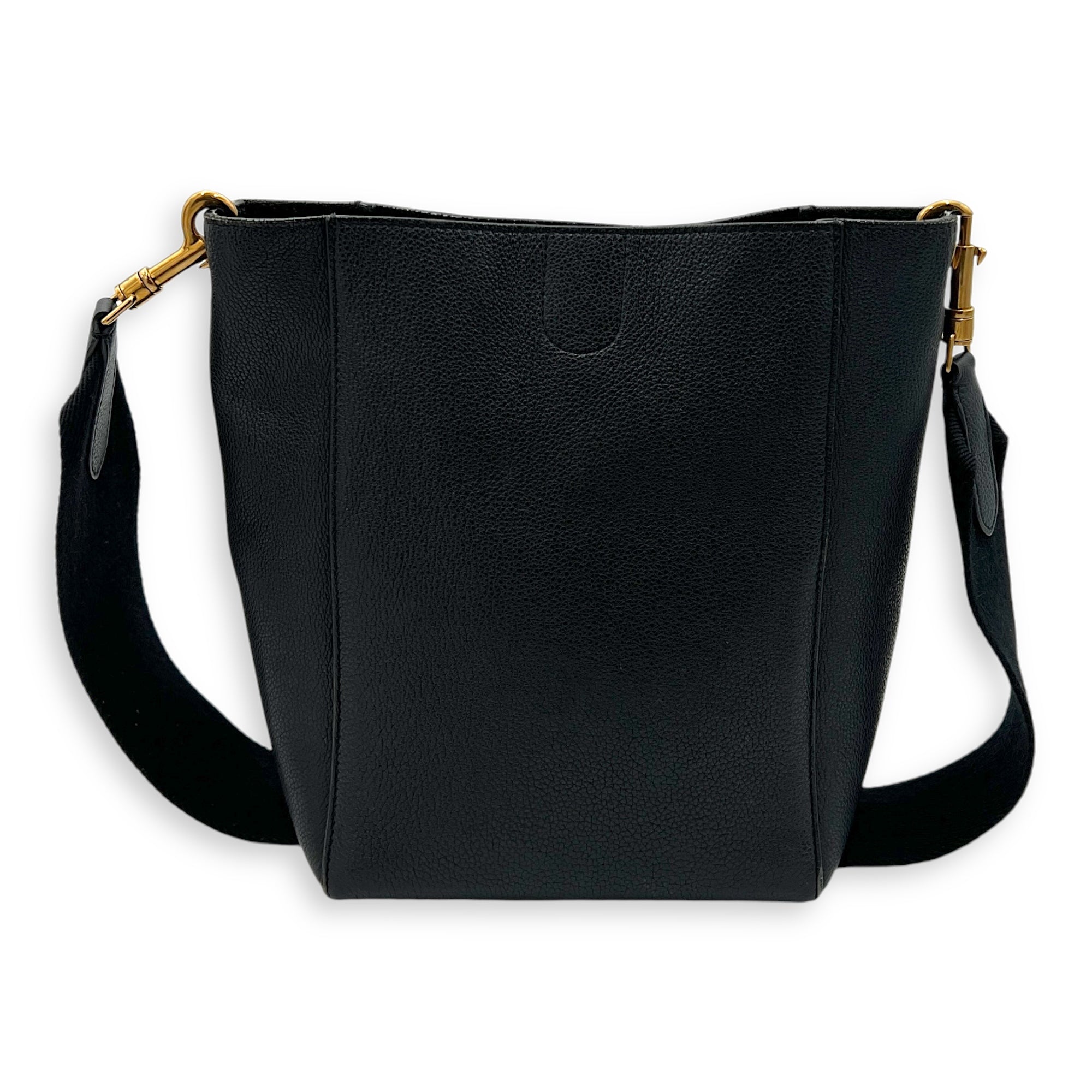 Sangle Small Black Bucket Bag in Calfskin, Gold hardware - Image 3