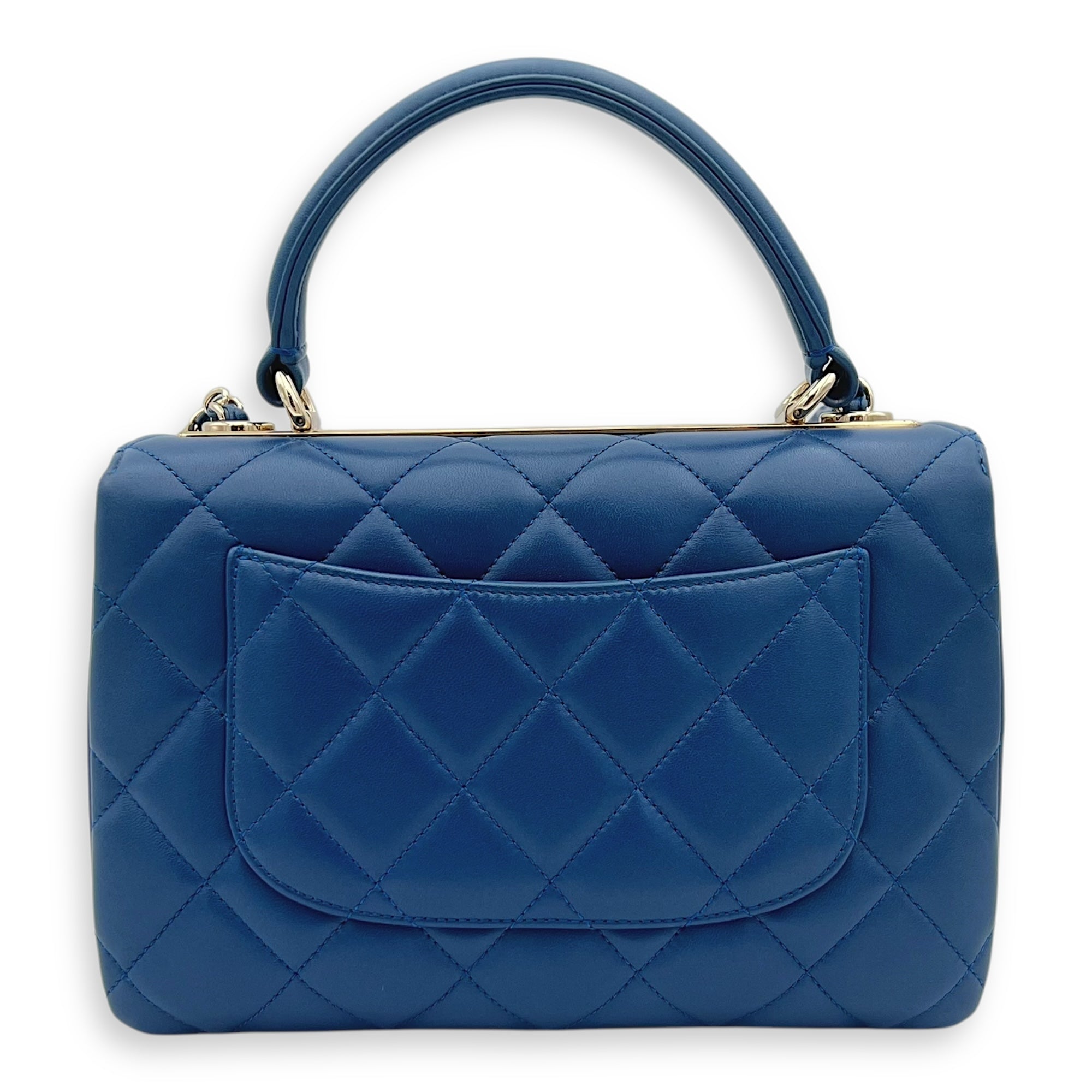 Trendy CC Top Handle Bag Blue in Lambskin, Gold hardware - Image 3