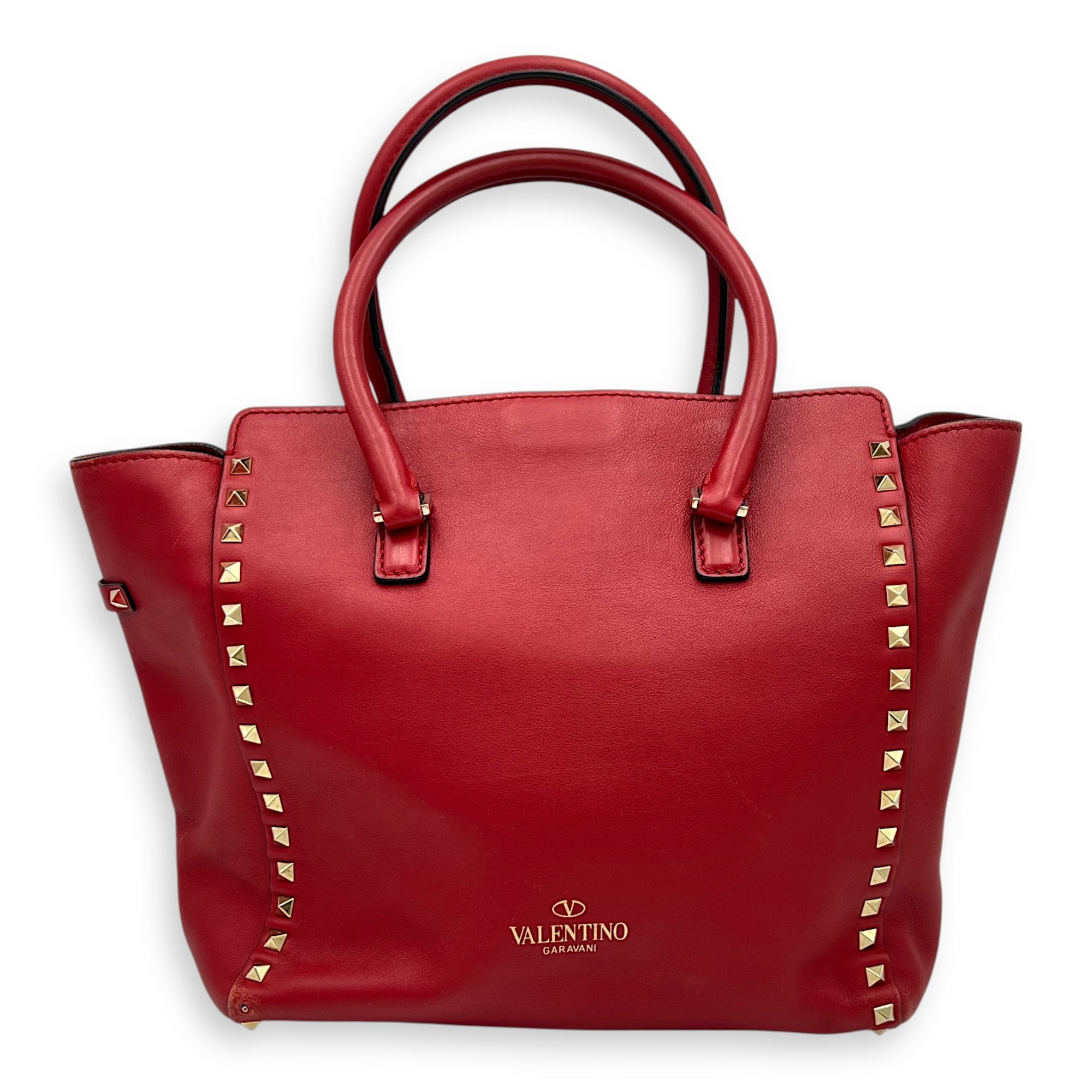 Rockstud Top Handle Bag Red in Calfskin, Gold hardware - Image 3