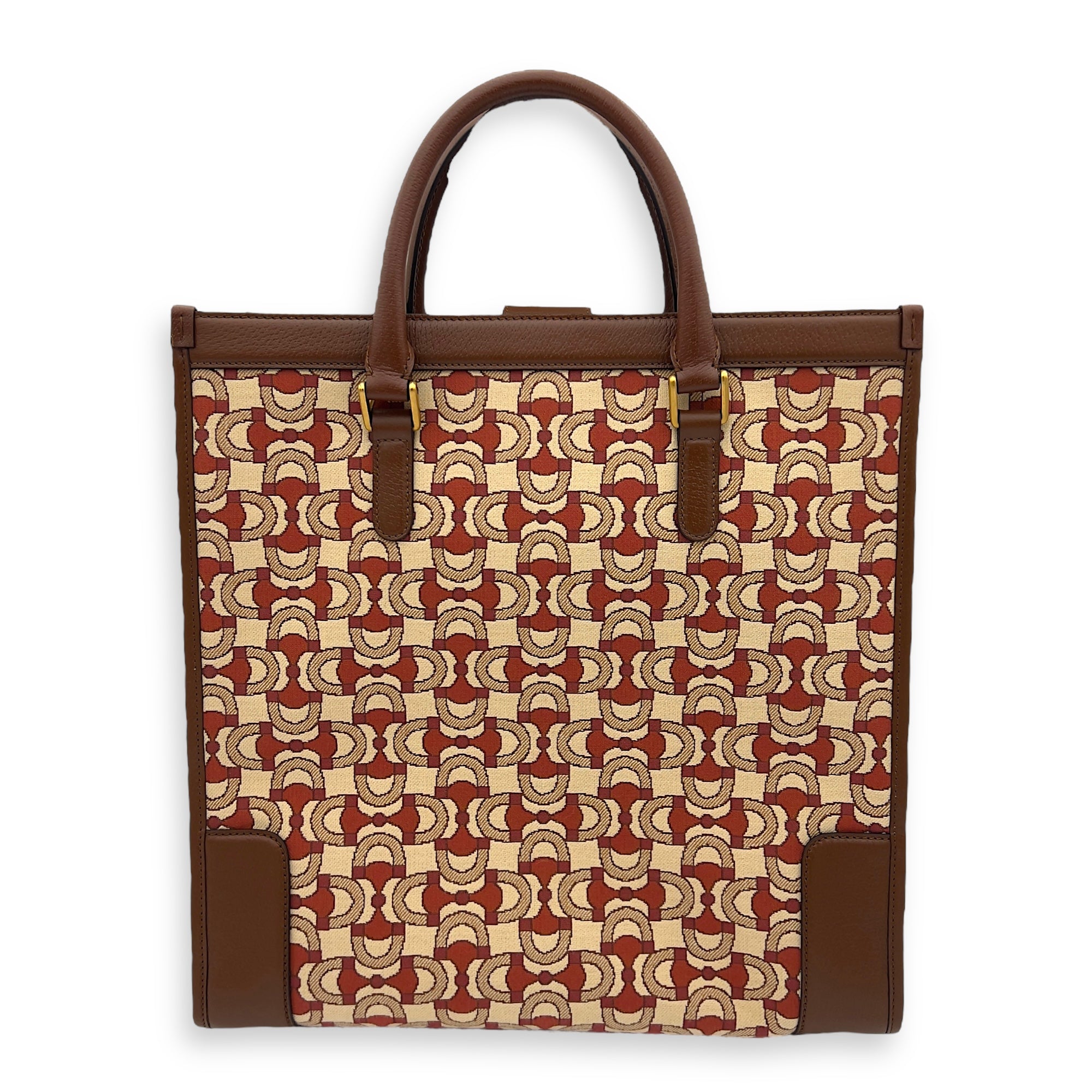 Interlocking G Red Tote Bag in Jacquard, Gold hardware - Image 3