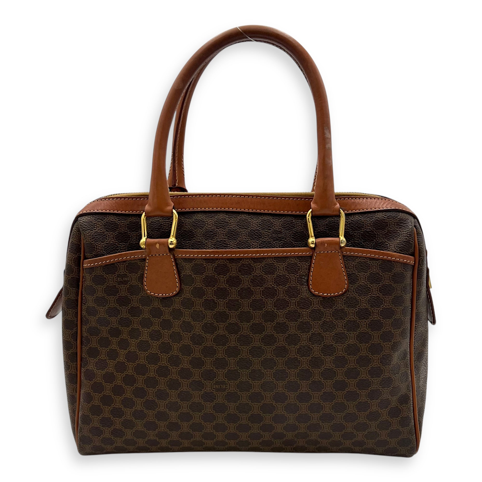 Vintage Macadam Boston Top Handle Bag Brown in Coated Canvas, Gold hardware - Image 3