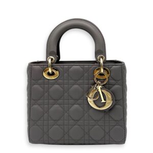 Lady Dior Small Grey Top Handle Bag in Lambskin, Gold hardware