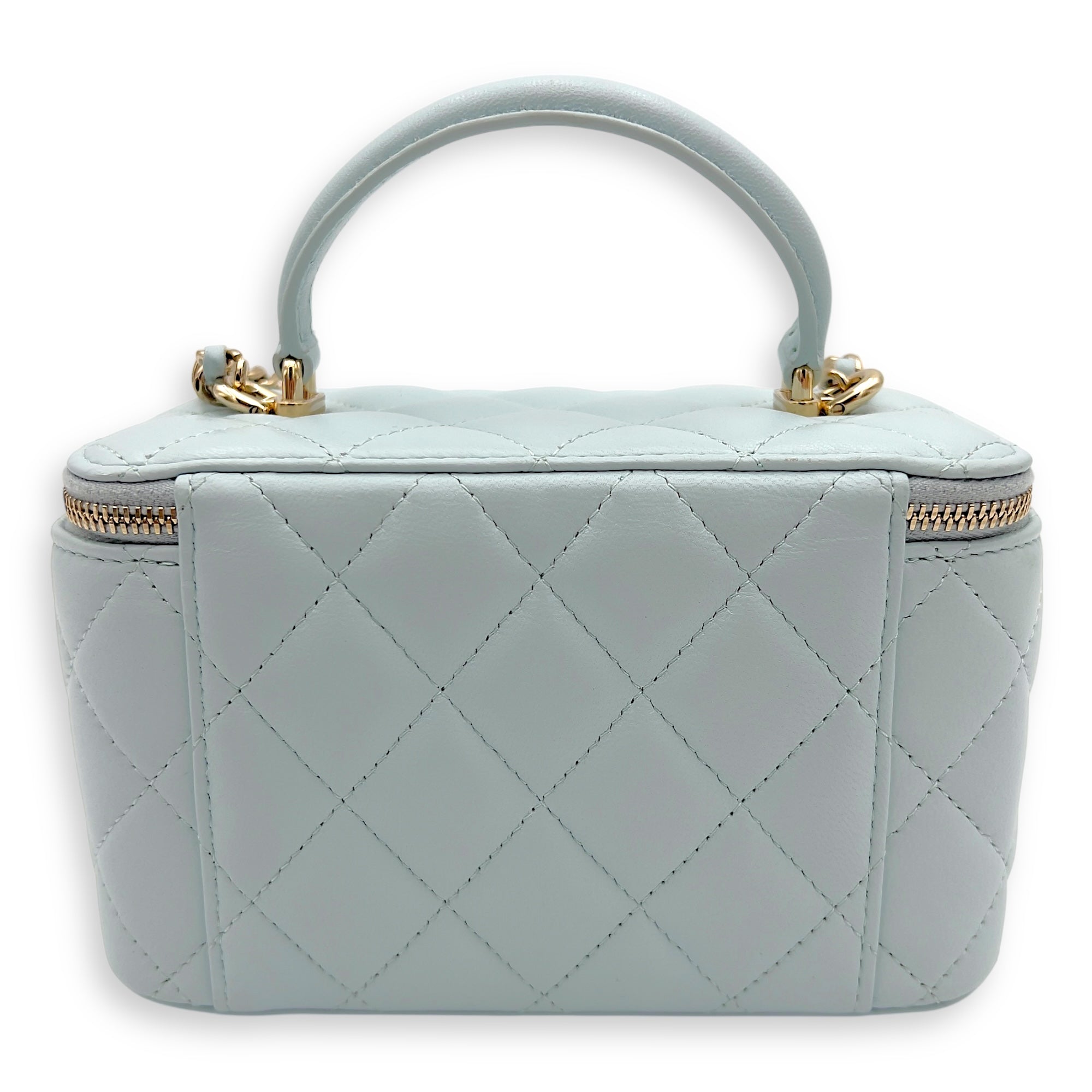 Vanity Crossbody Bag Blue in Lambskin, Gold hardware - Image 3