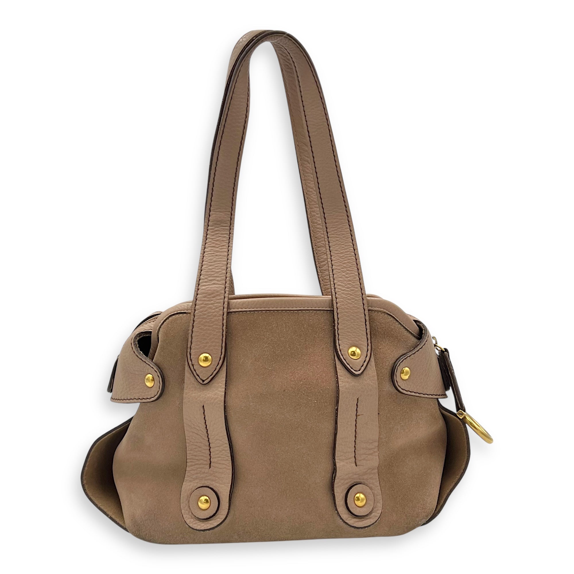 Gancini Beige Shoulder Bag in Suede Leather, Gold hardware - Image 3