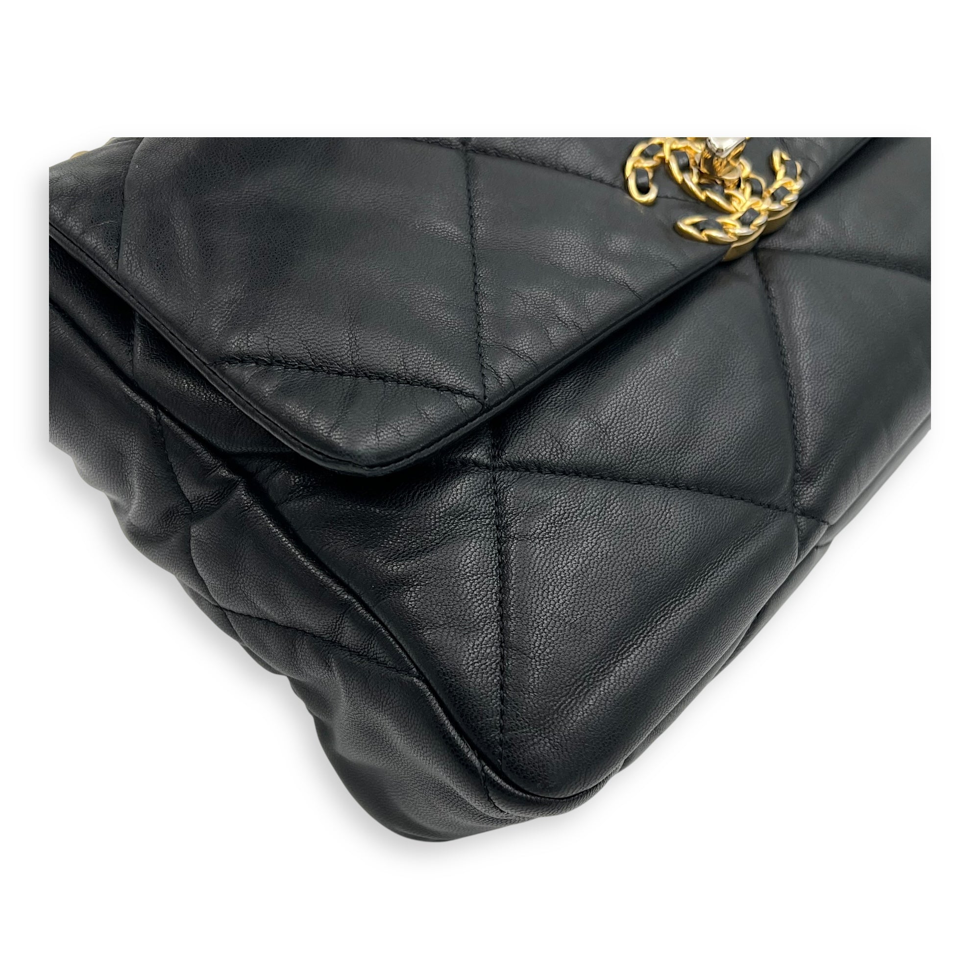 C19 Large Black Shoulder Bag in Goat Leather, Mixed hardware - Image 13