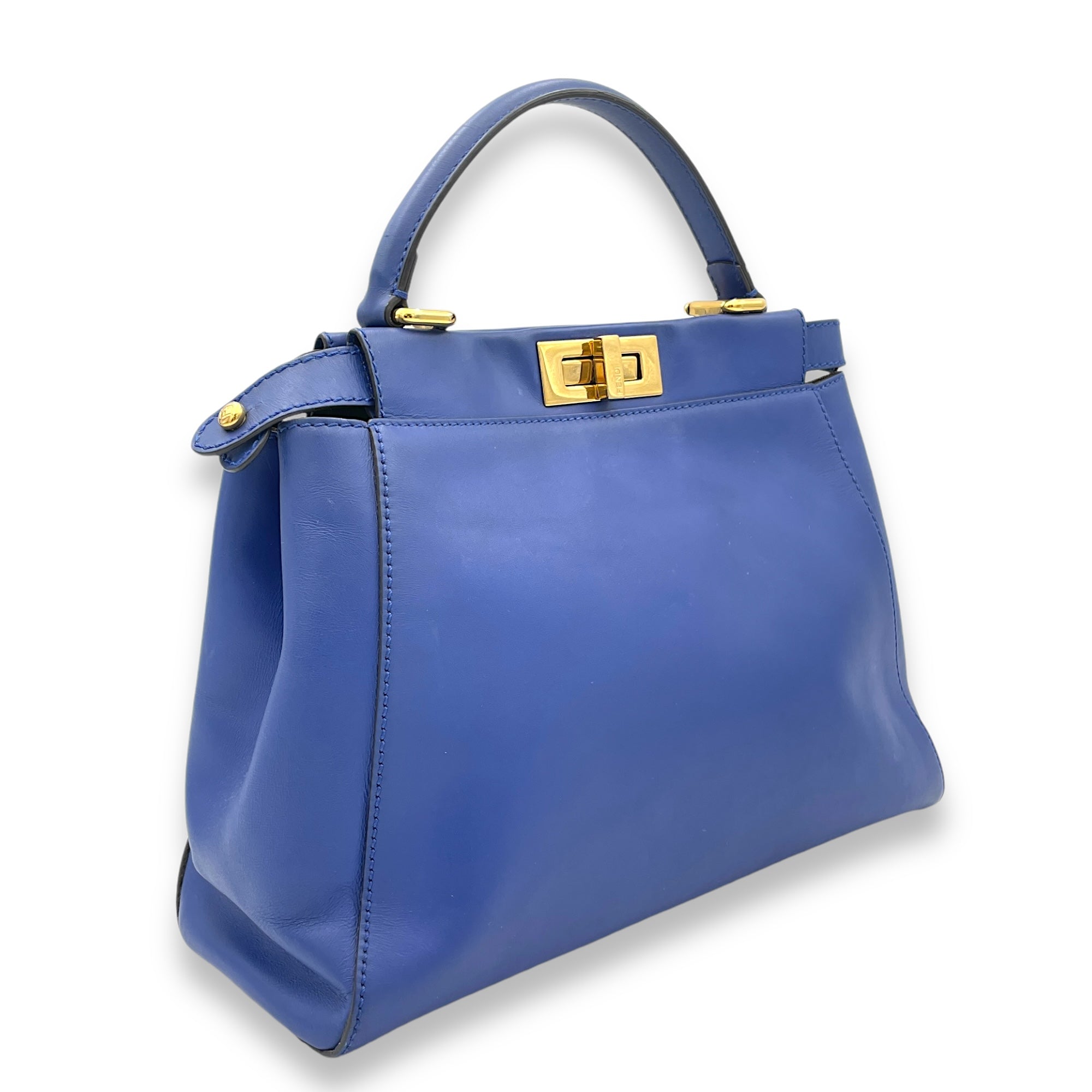 Peekaboo Medium Blue Top Handle Bag in Calfskin, Gold hardware - Image 4