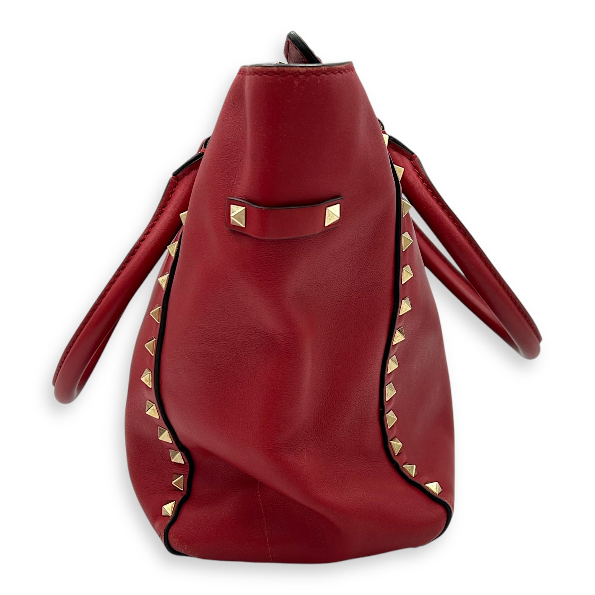 Rockstud Top Handle Bag Red in Calfskin, Gold hardware - Image 4
