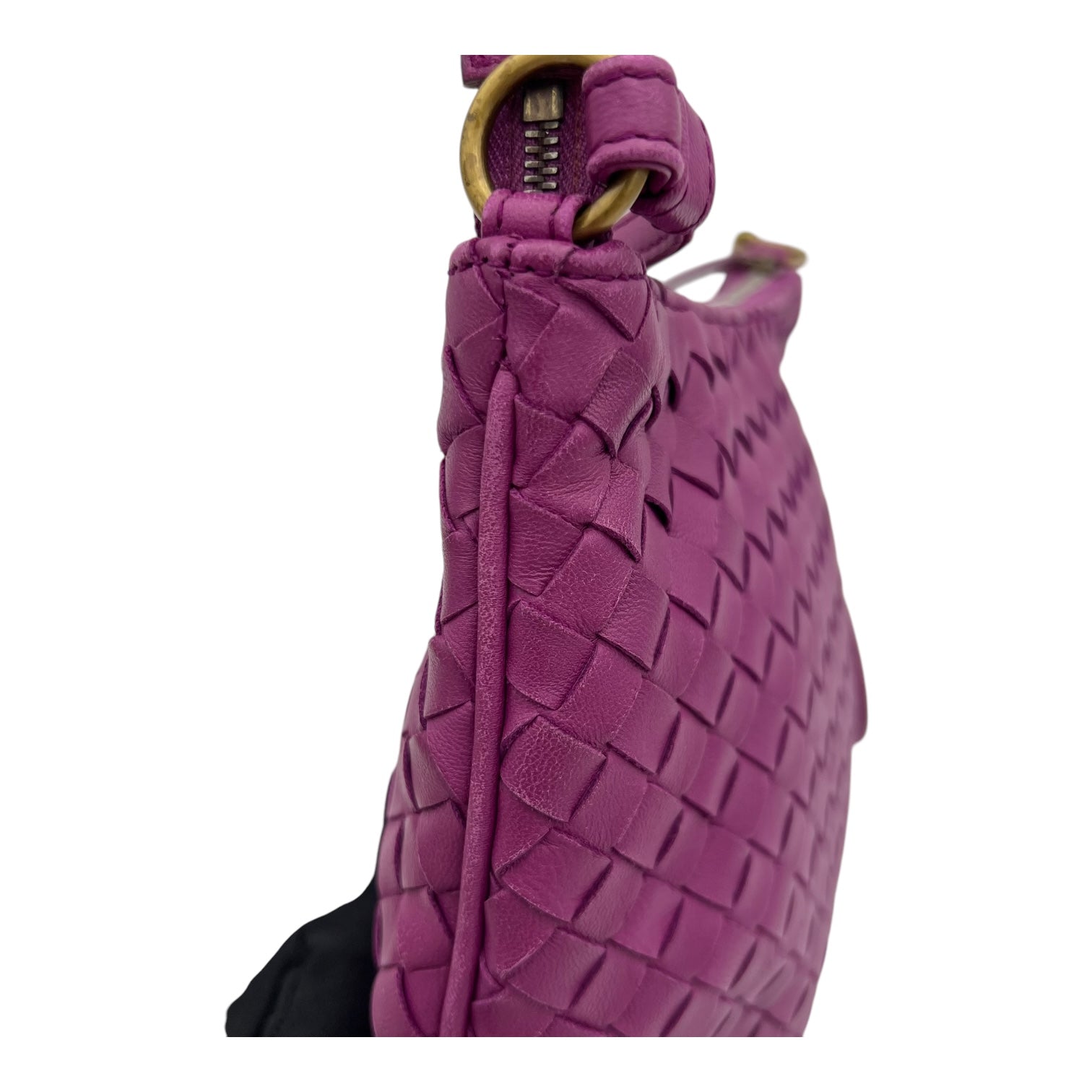 Intrecciato Purple Shoulder Bag in Lambskin, Gold hardware - Image 9