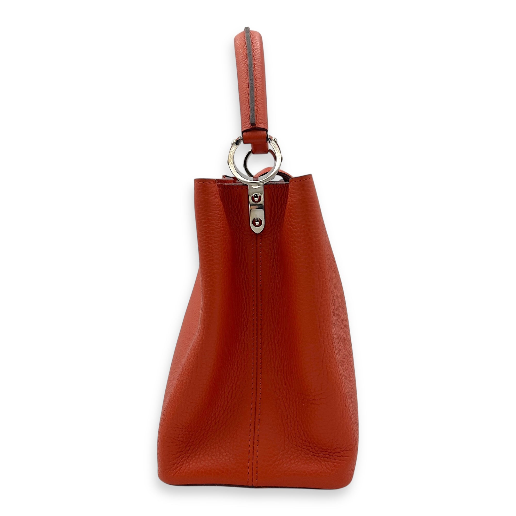 Capucines MM Clementine Top Handle Bag in Taurillon Leather, Light Gold hardware - Image 4