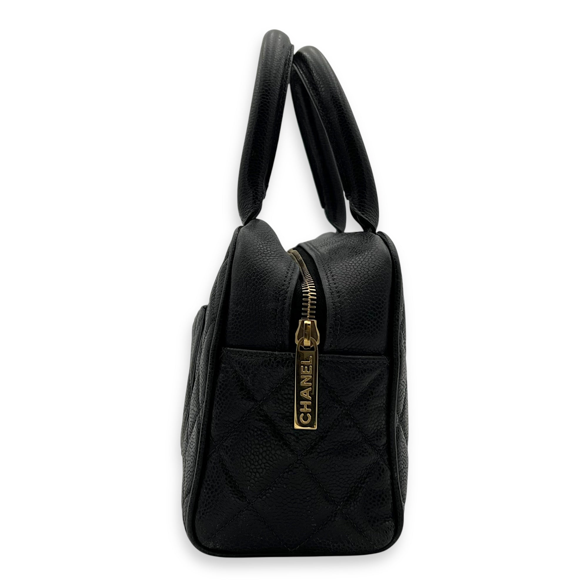 Vintage Top Handle Bag Black in Caviar Leather, Gold hardware - Image 4