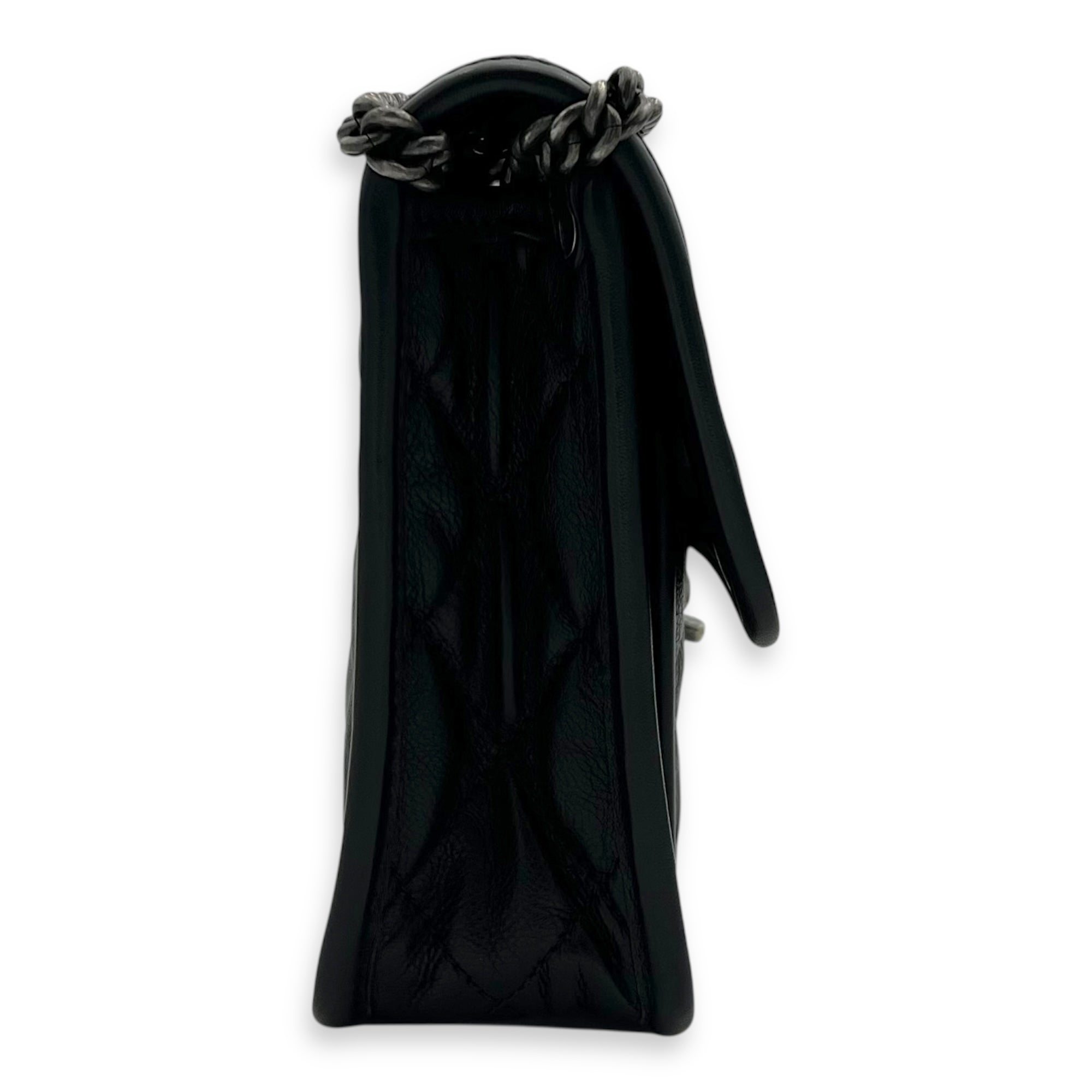 French Riviera Black Shoulder Bag in Calfskin, Gunmetal hardware - Image 4