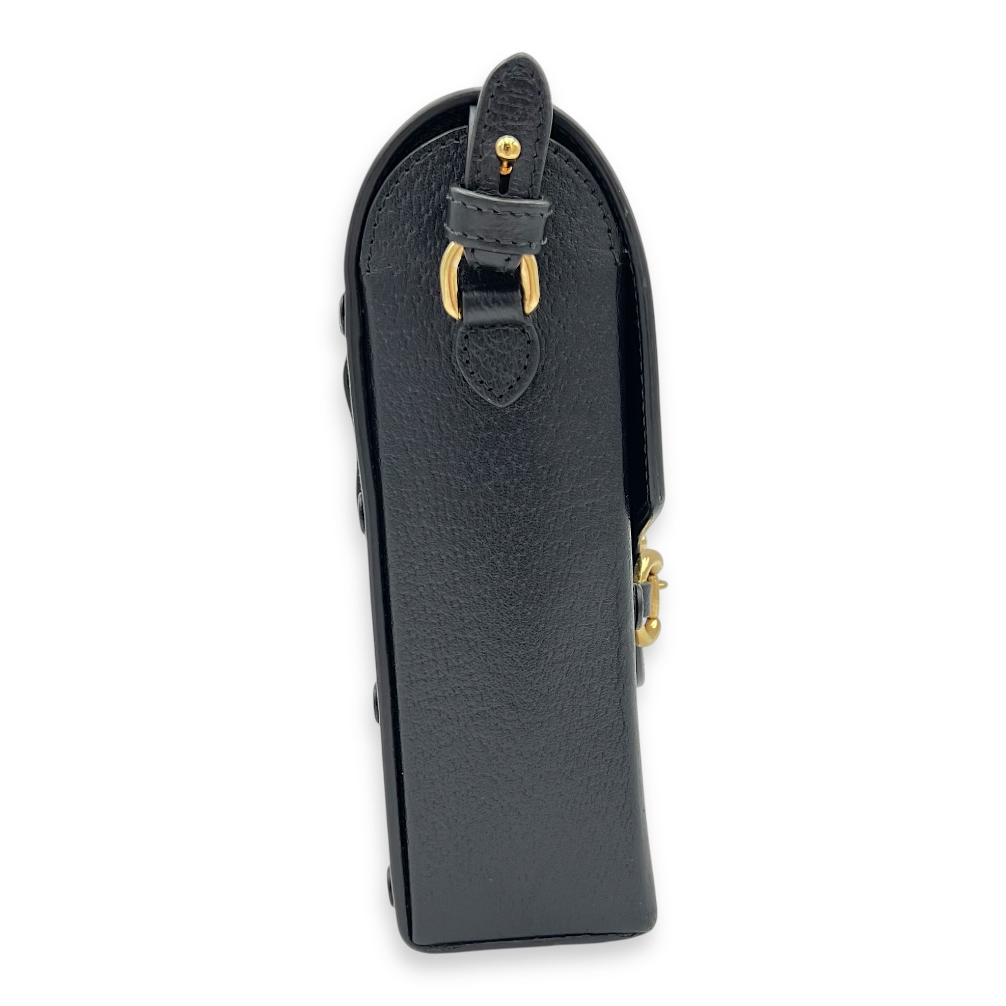 Horsebit 1955 Crossbody Bag Super Mini Black in Calfskin, Gold hardware - Image 4