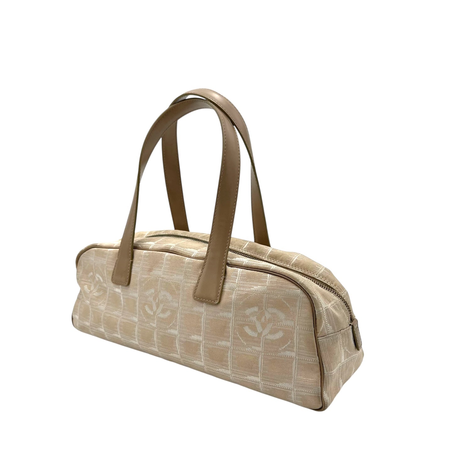 Travel Line Top Handle Bag Beige in Jacquard, Gold hardware - Image 5
