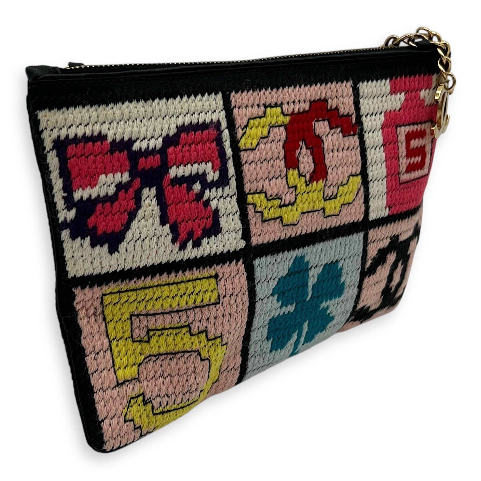 Patchwork Clutch Multi-colour in Knit, Gold hardware - Image 5