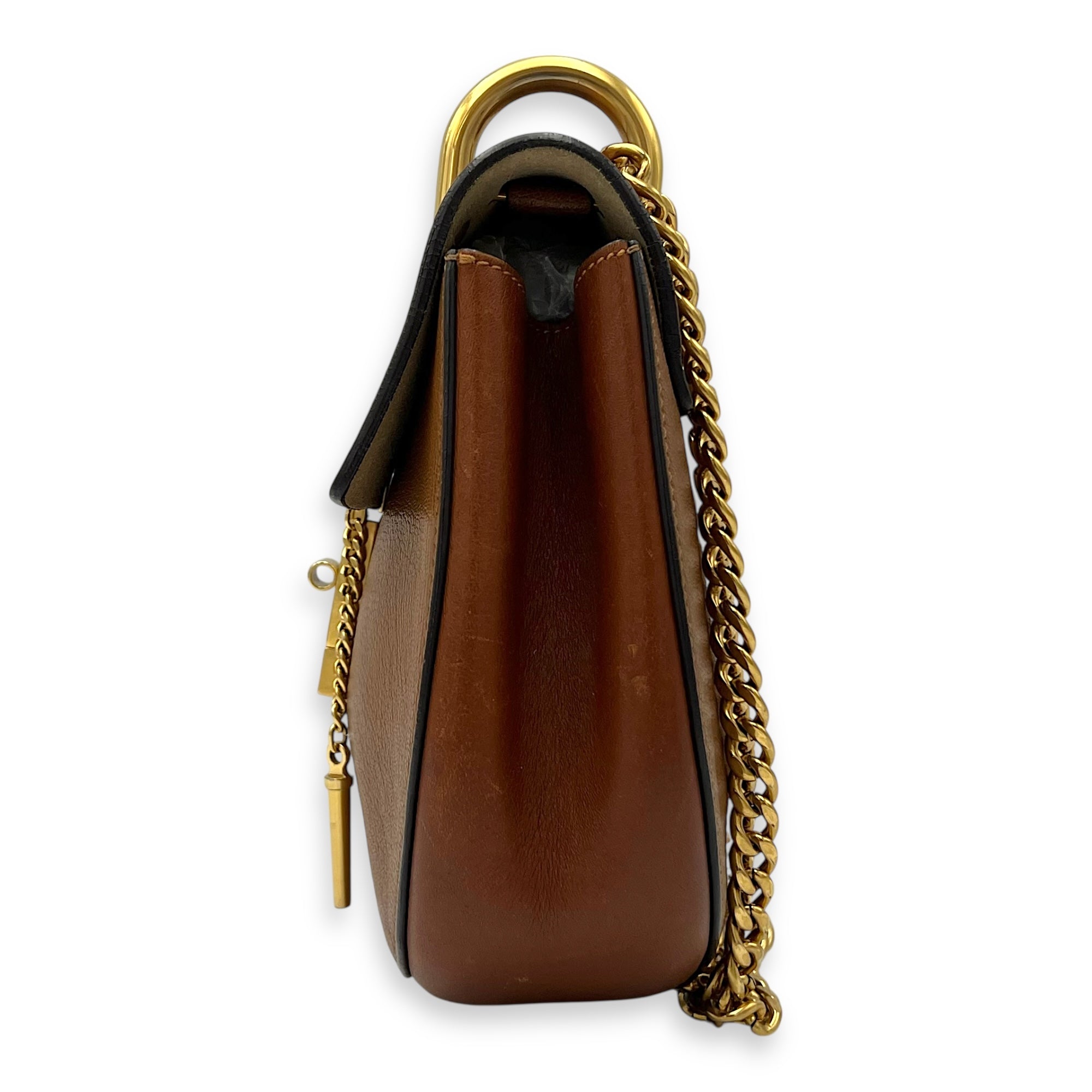 Drew Shoulder Bag Brown in Calfskin, Gold hardware - Image 5