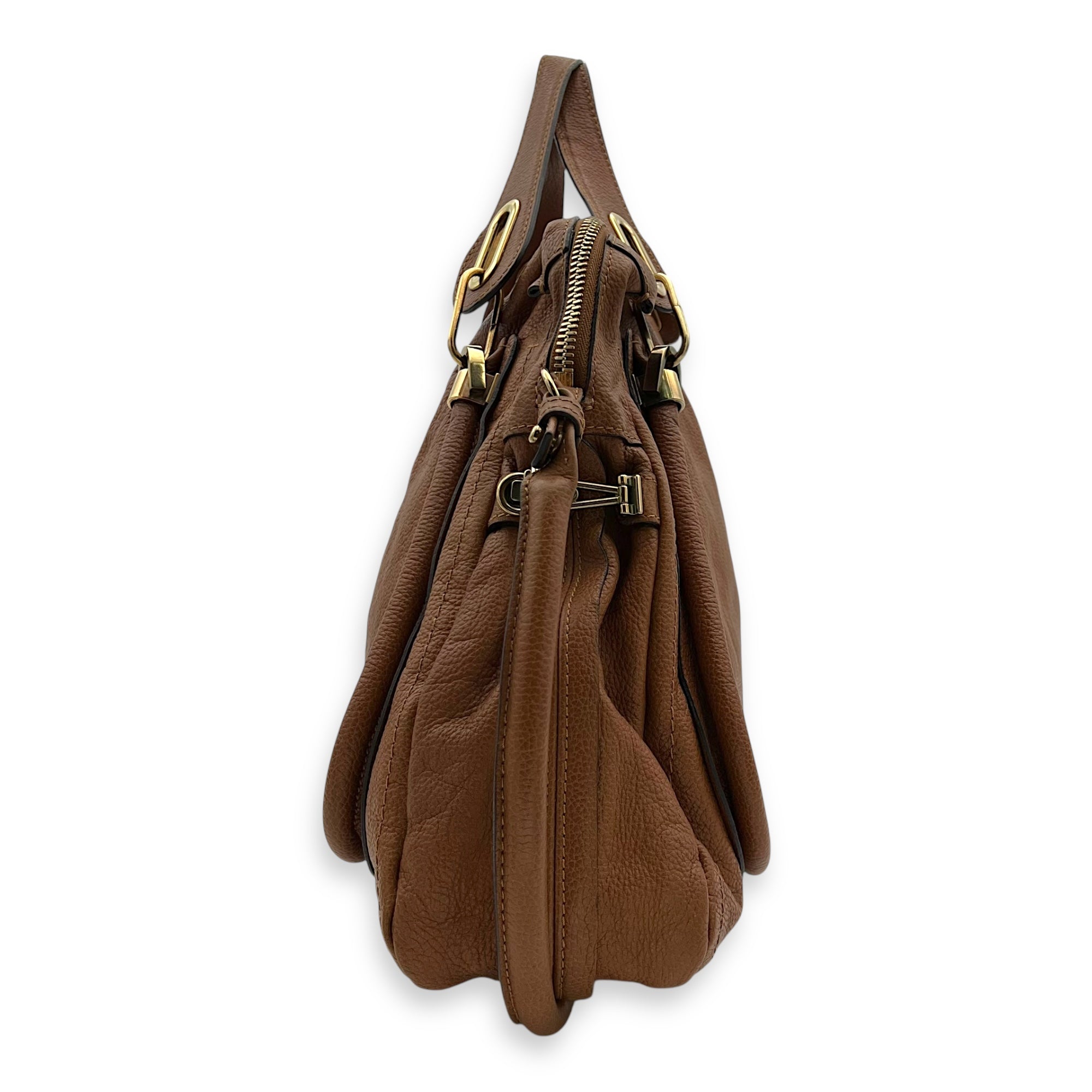 Paraty Large Brown Top Handle Bag in Calfskin, Gold hardware - Image 5