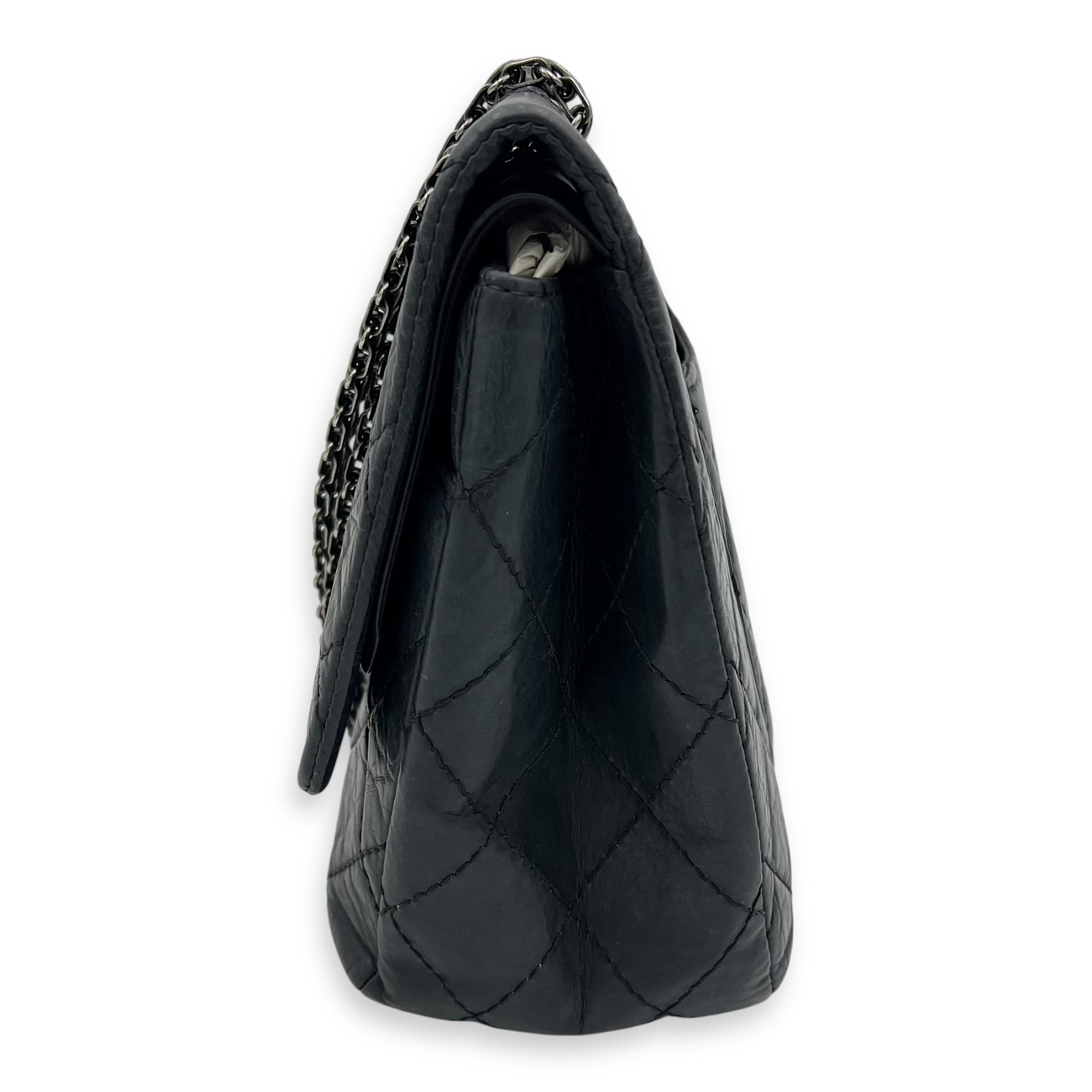 2.55 227 Black Shoulder Bag in Calfskin, Ruthenium hardware - Image 8