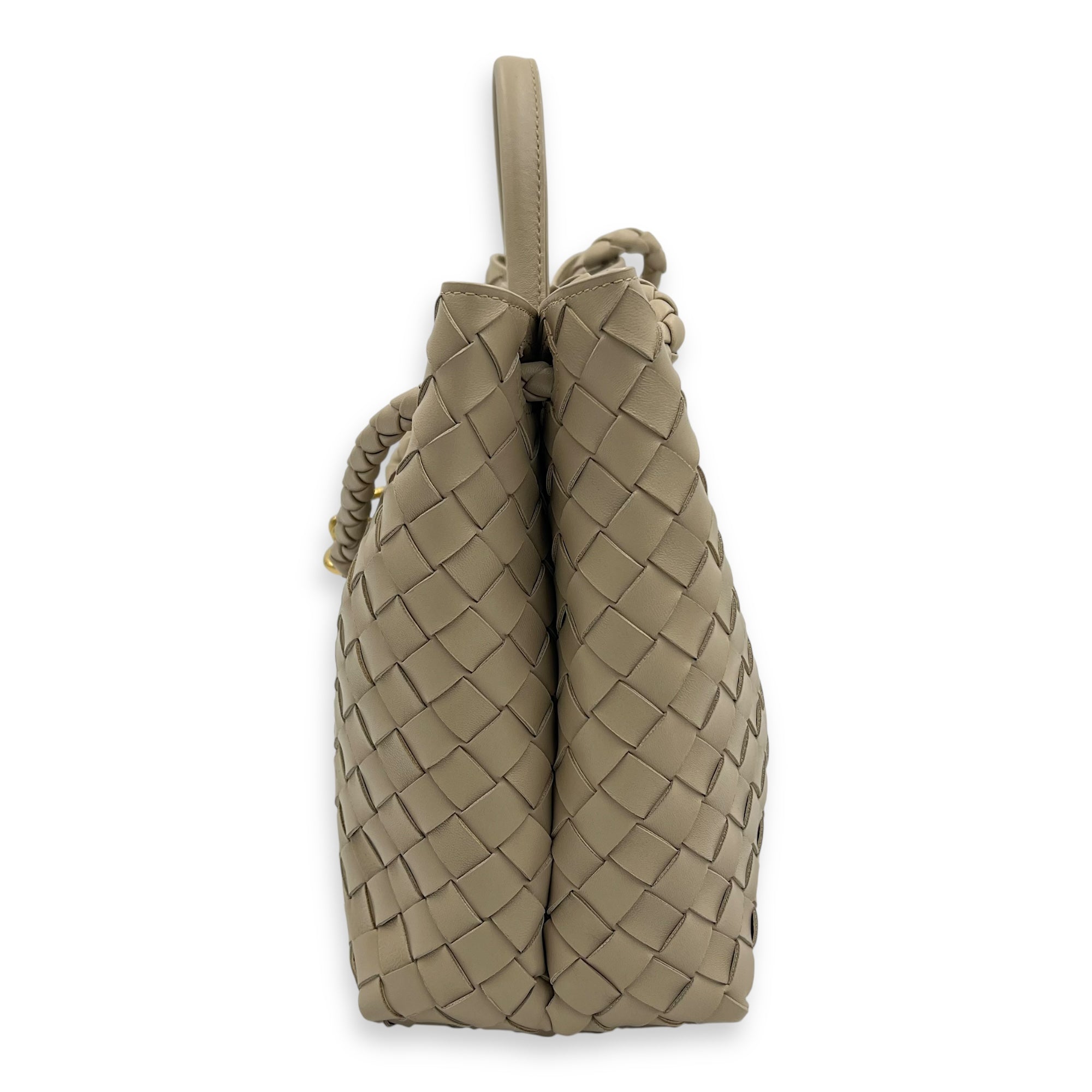 Andiamo Medium Beige Top Handle Bag in Calfskin, Gold hardware - Image 5