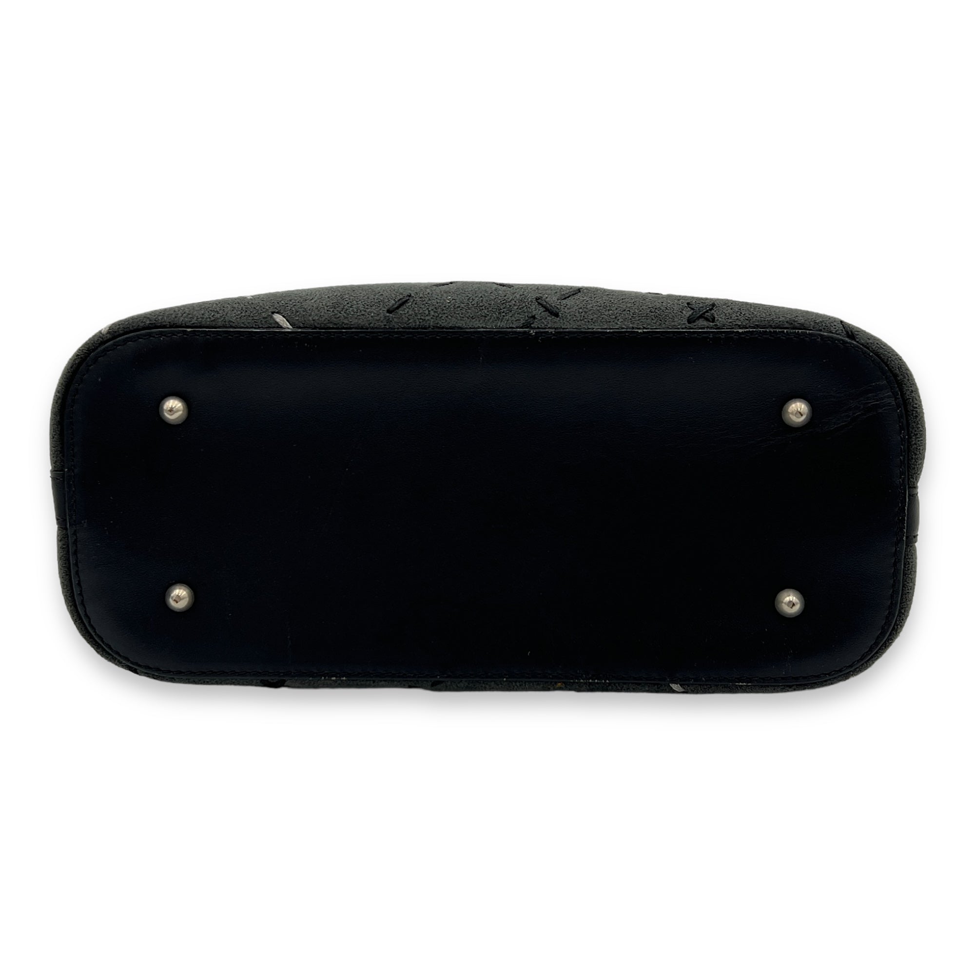 Logo Black Top Handle Bag in Calfskin and Suede, Silver hardware - Image 6