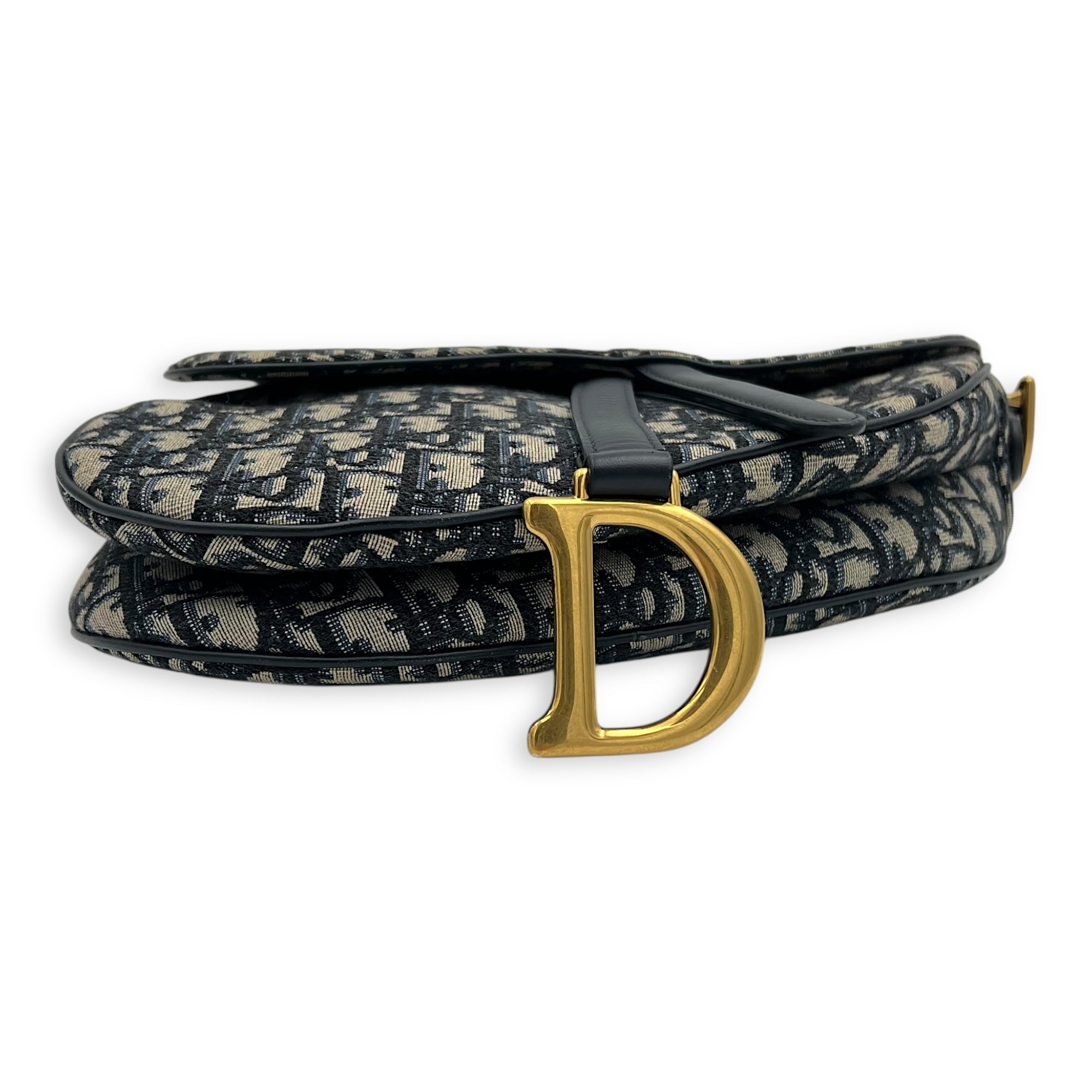 Saddle Shoulder Bag Blue in Jacquard, Gold hardware - Image 6