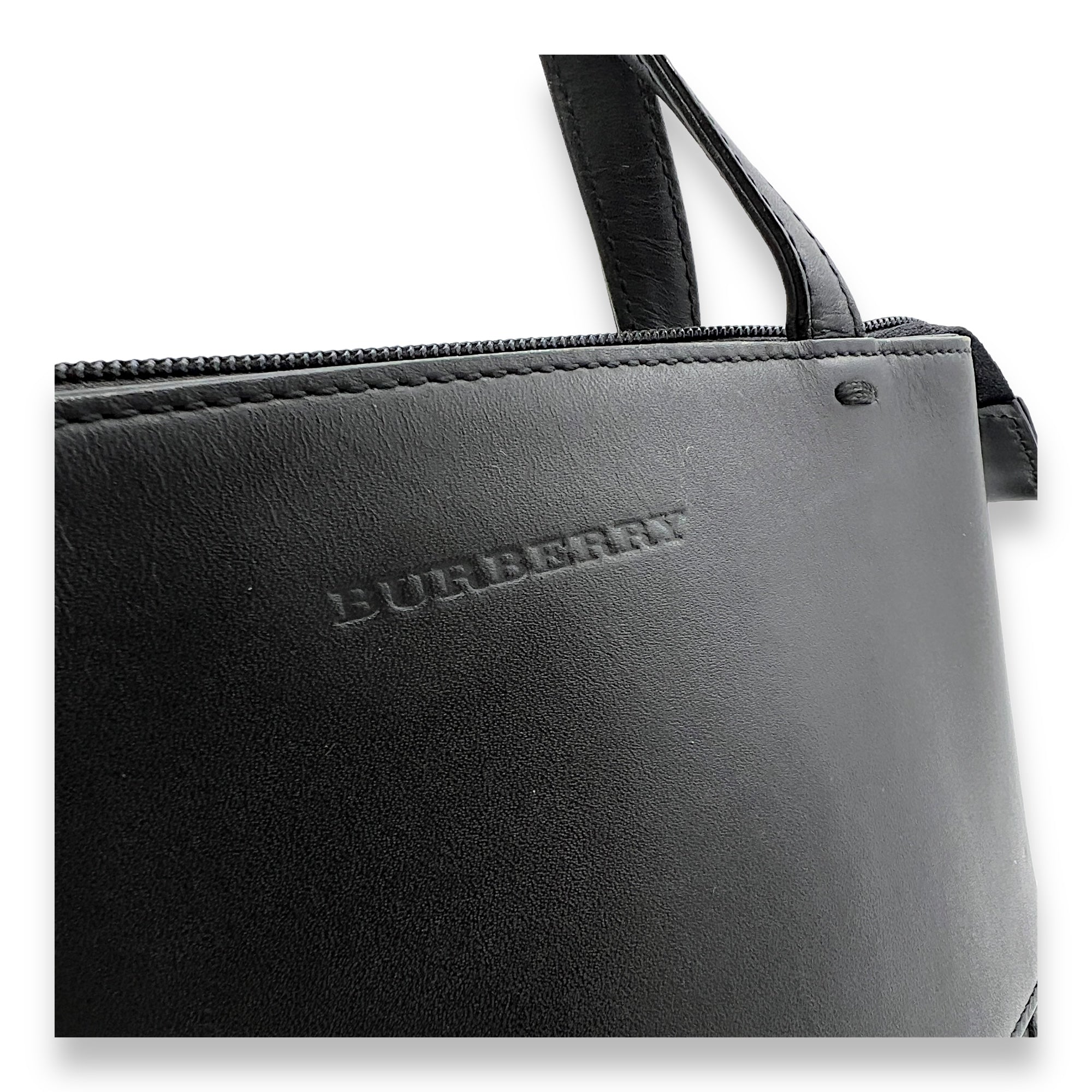 Logo Black Top Handle Bag in Calfskin and Suede, Silver hardware - Image 7