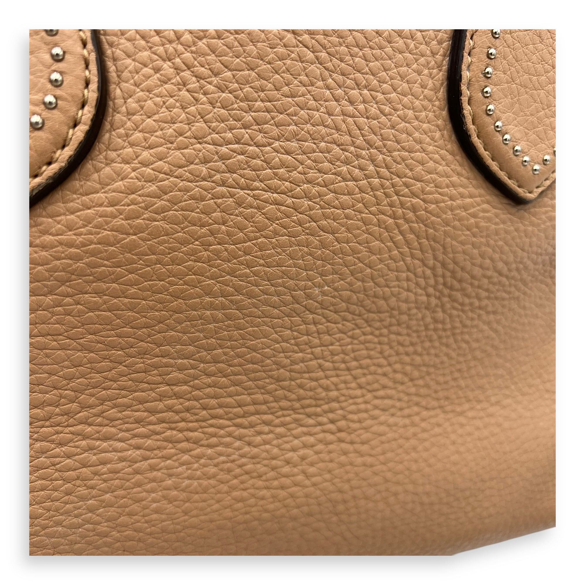 Studded 2 Way Brown Top Handle Bag in Calfskin, Gold hardware - Image 11