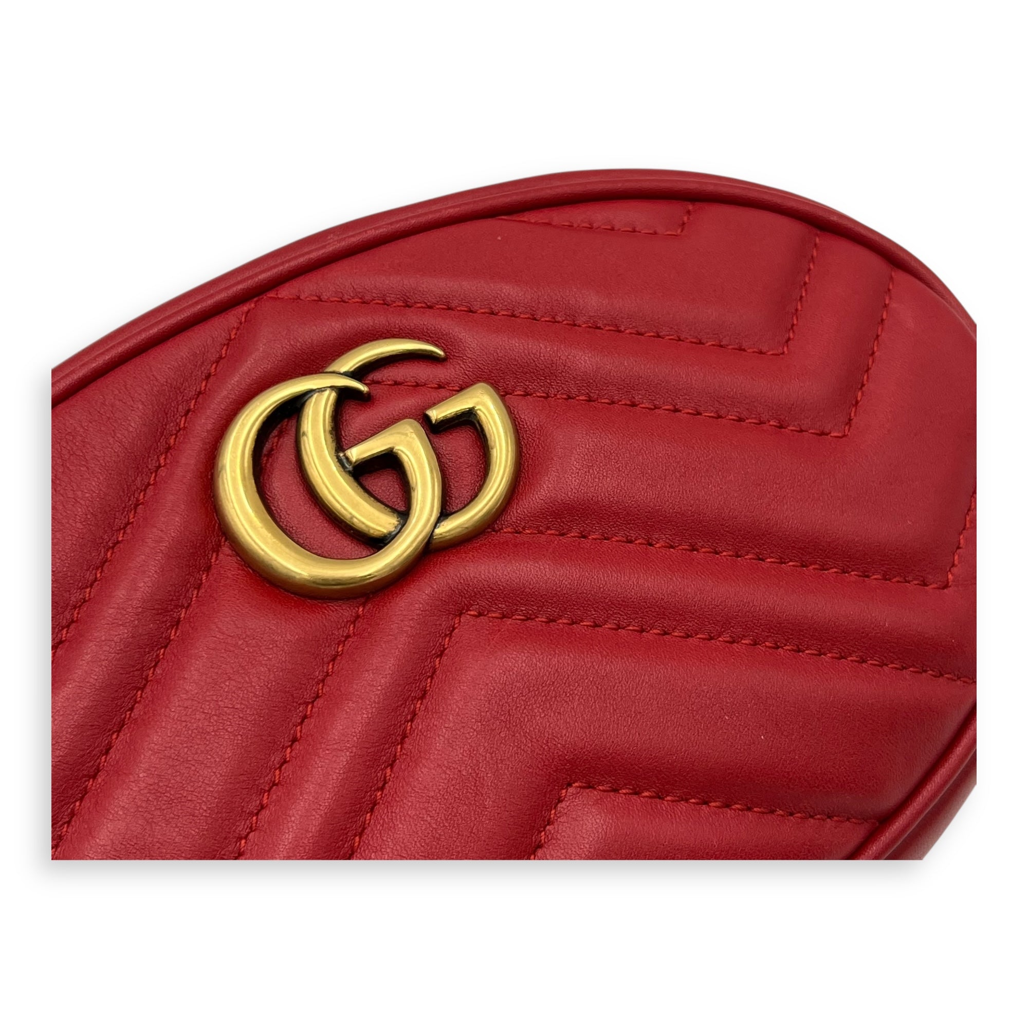 GG Marmont 85cm Red Belt Bag in Calfskin, Gold hardware - Image 7