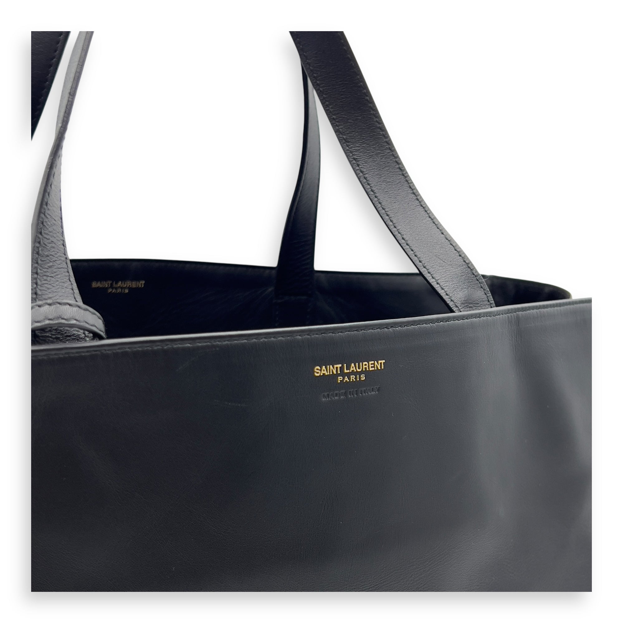 Shopper Black Tote Bag in Calfskin, Gold hardware - Image 7