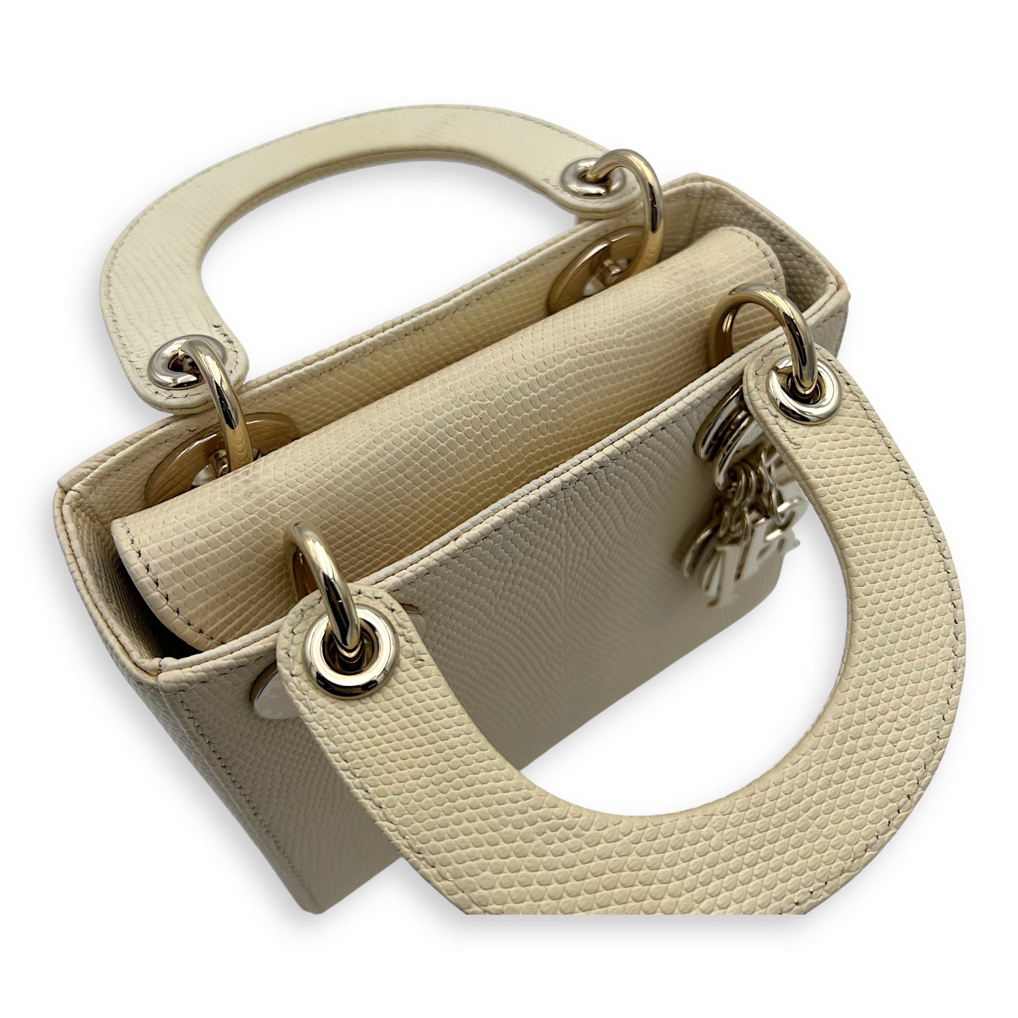 Lady Dior Top Handle Bag Mini Cream in Lizard, Light Gold hardware - Image 7