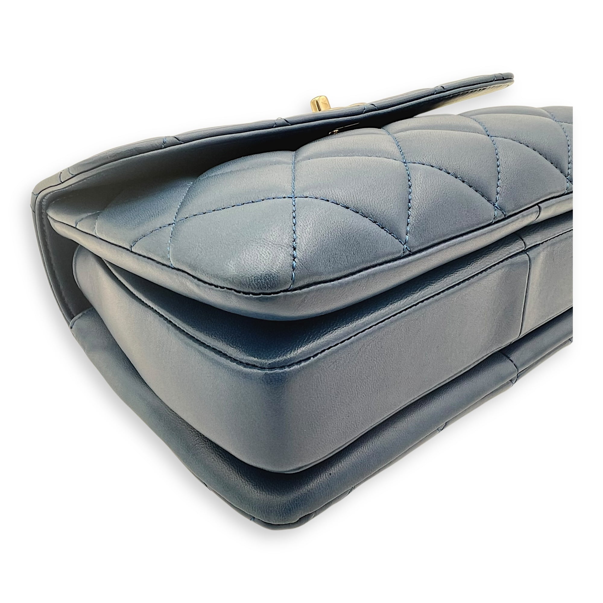 Trendy CC Top Handle Bag Blue in Lambskin, Gold hardware - Image 8