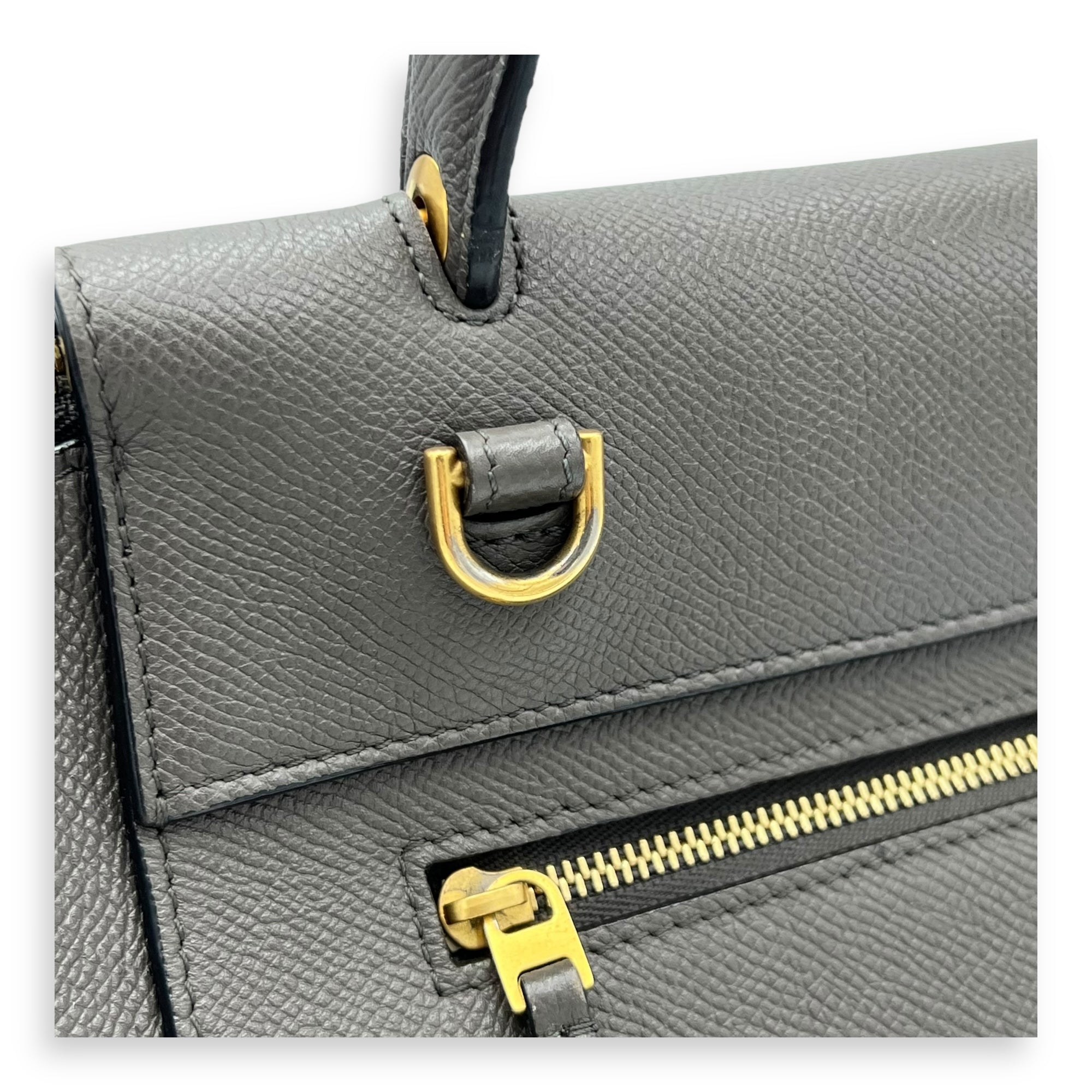 Belt Bag Top Handle Bag Micro Grey in Calfskin, Gold hardware - Image 8