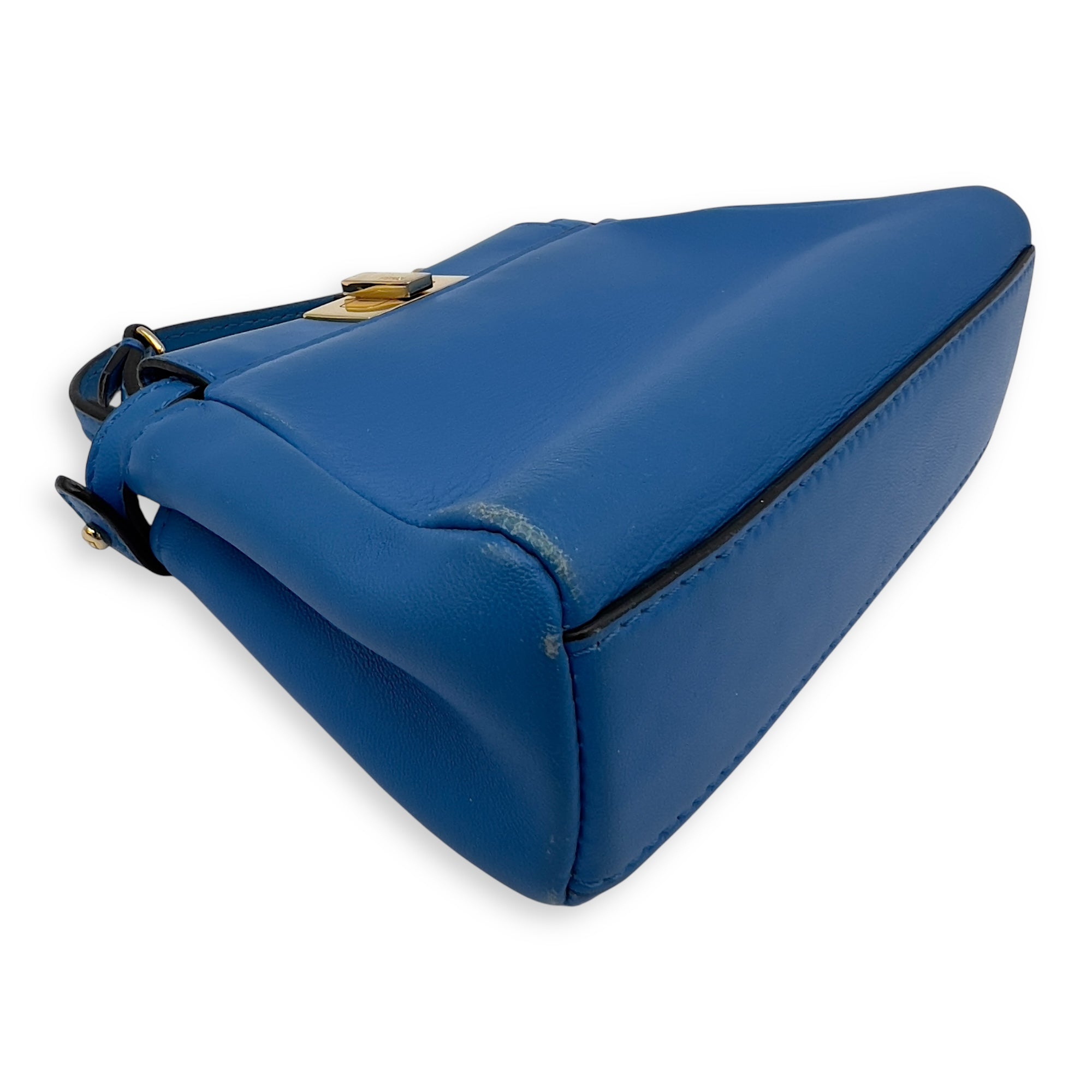 Peekaboo Top Handle Bag Micro Blue in Calfskin , Gold Hardware - Image 10